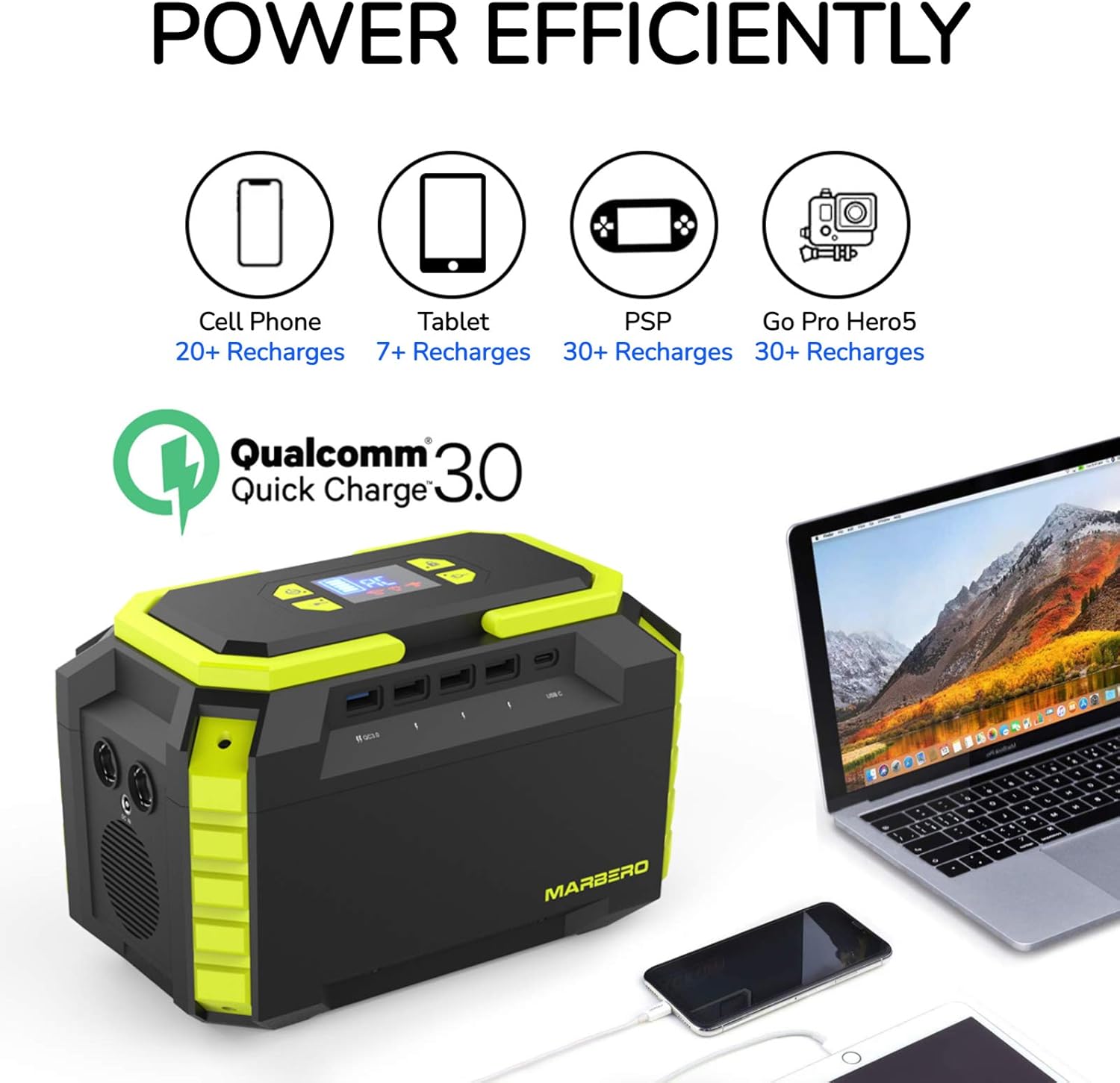 MARBERO Portable Power Station 150Wh Camping Solar Generator Laptop Charger Power Bank with AC Outlet 110V 150W Peak with 4*USB, 4*DC Ports, LED Flashlights for CPAP Home Camping Hurricane Emergency