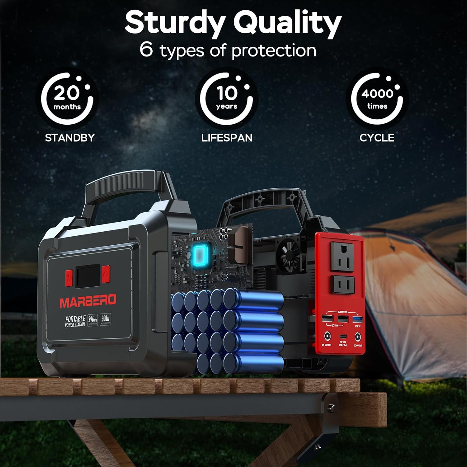 MARBERO Portable Power Station 296Wh Camping Solar Generator Laptop Charger Power Bank with AC Outlet 110V 350W Peak with Multi-Port LED Flashlights for CPAP Home Camping Hurricane Emergency