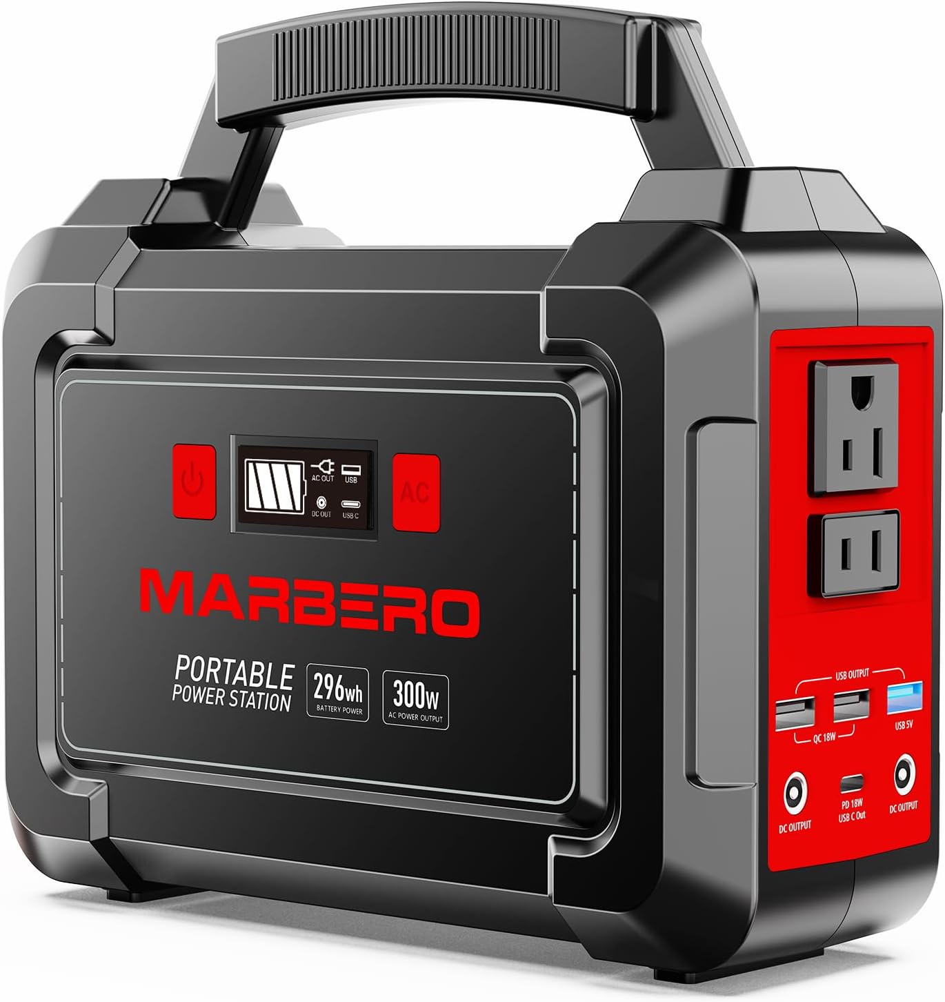 MARBERO Portable Power Station 296Wh Camping Solar Generator Laptop Charger Power Bank with AC Outlet 110V 350W Peak with Multi-Port LED Flashlights for CPAP Home Camping Hurricane Emergency