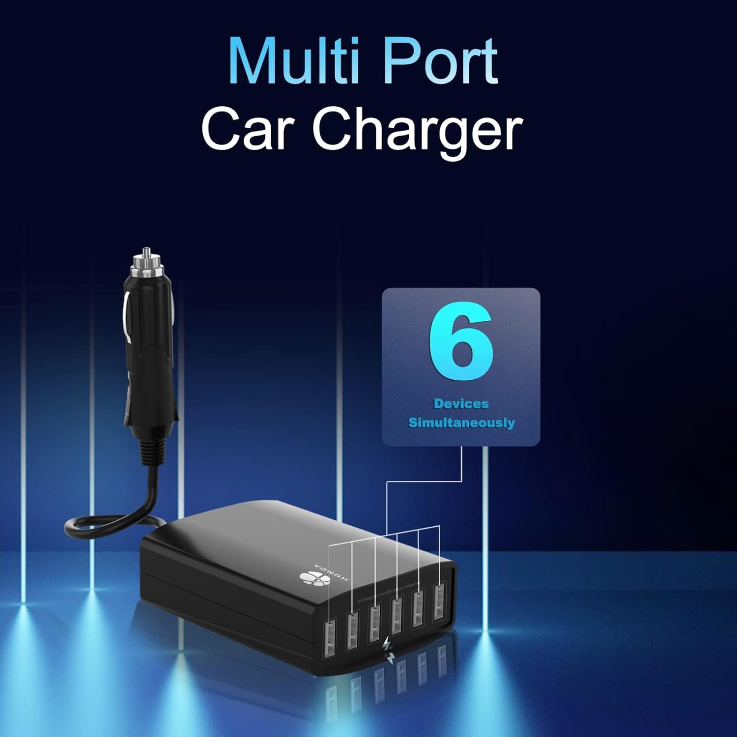 Multi Port USB Car Charger 50W 6 Port Car Adapter 12V Car Phone Charger Cigarette Lighter Adapter for iPhone 13/12/11 Galaxy and Other USB Devices.