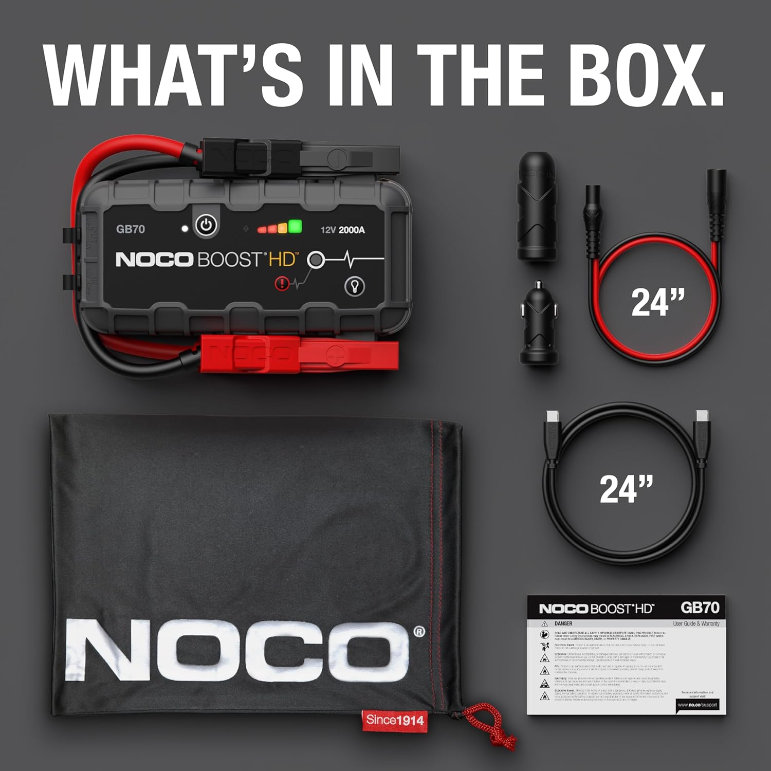 NOCO Boost HD GB70 2000A UltraSafe Car Battery Jump Starter, 12V Battery Booster Pack, Jump Box, Portable Charger and Jumper Cables for 8.0L Gasoline and 6.0L Diesel Engines