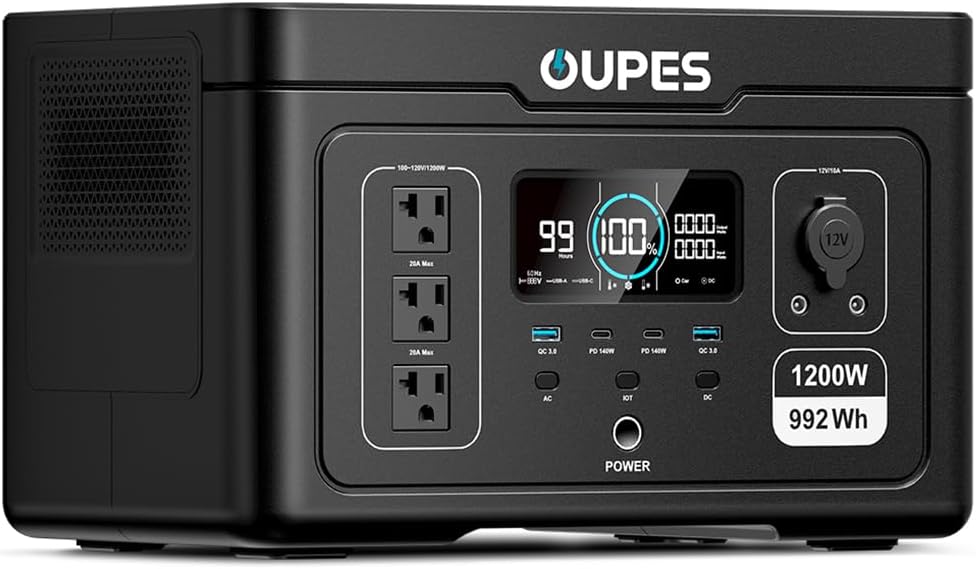 OUPES Exodus 1200 Portable Power Station 1200W (Surge 3600W), 992Wh LiFePO4 Solar Generator with Smart App Control, UPS, 140W USB-C, for Outdoor  Emergency Backup