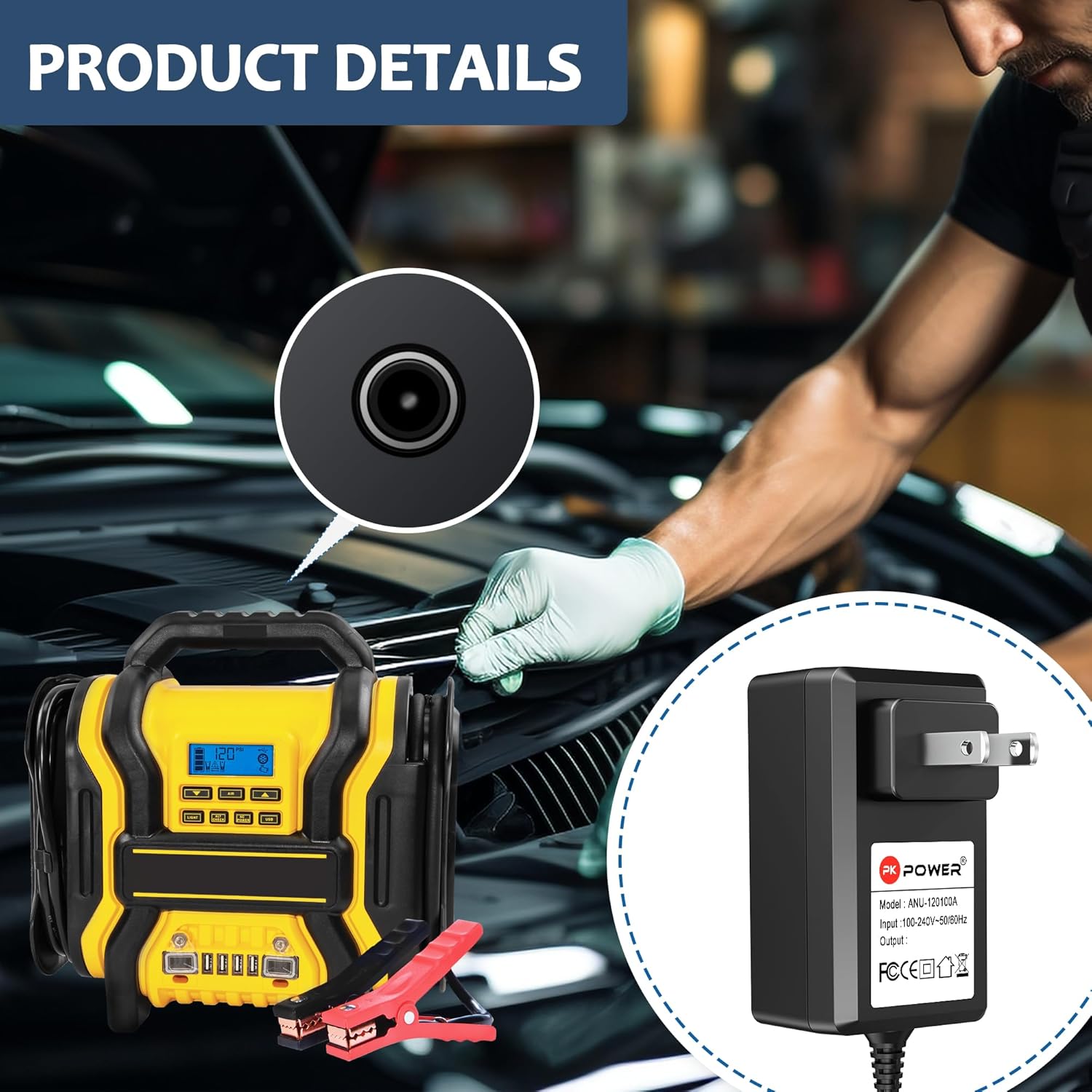 PKPOWER AC DC Adapter Charger for Dewalt DEWALT DXAEJ14 DXAEPS2 1400 2800 Peak Amp, 12V AC DC Adapter Power Station 120psi Car Jump Starter Digital Air Compressor