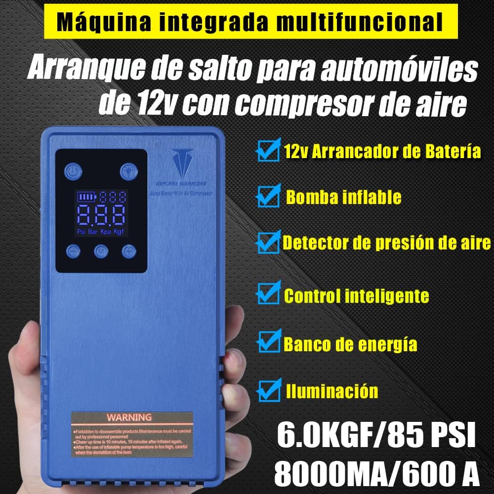 Portable Car Battery Jump Starter with Air Compressor,Wireless Tire Inflator Digital Screen Pressure Gauge 12V Booster