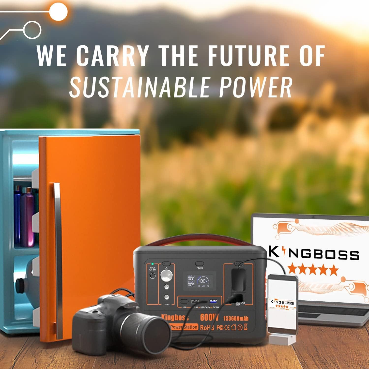Portable Generator, Power Station 600W (Peak 1200W) Kingboss, 153600mAh 568WH, Lithium Battery 110V/600W, AC Outlet, 2*DC Carport, 2*USB-C, QC USB 3.0, Camping Power bank, Outdoor Indoor, RV, Outage Portable Generator, Power Station 600W (Peak 1200W) Kingboss, 153600mAh 568WH, Lithium Battery 110V/600W, AC Outlet, 2*DC Carport, 2*USB-C, QC USB 3.0, Camping Power bank, Outdoor Indoor, RV, Outage