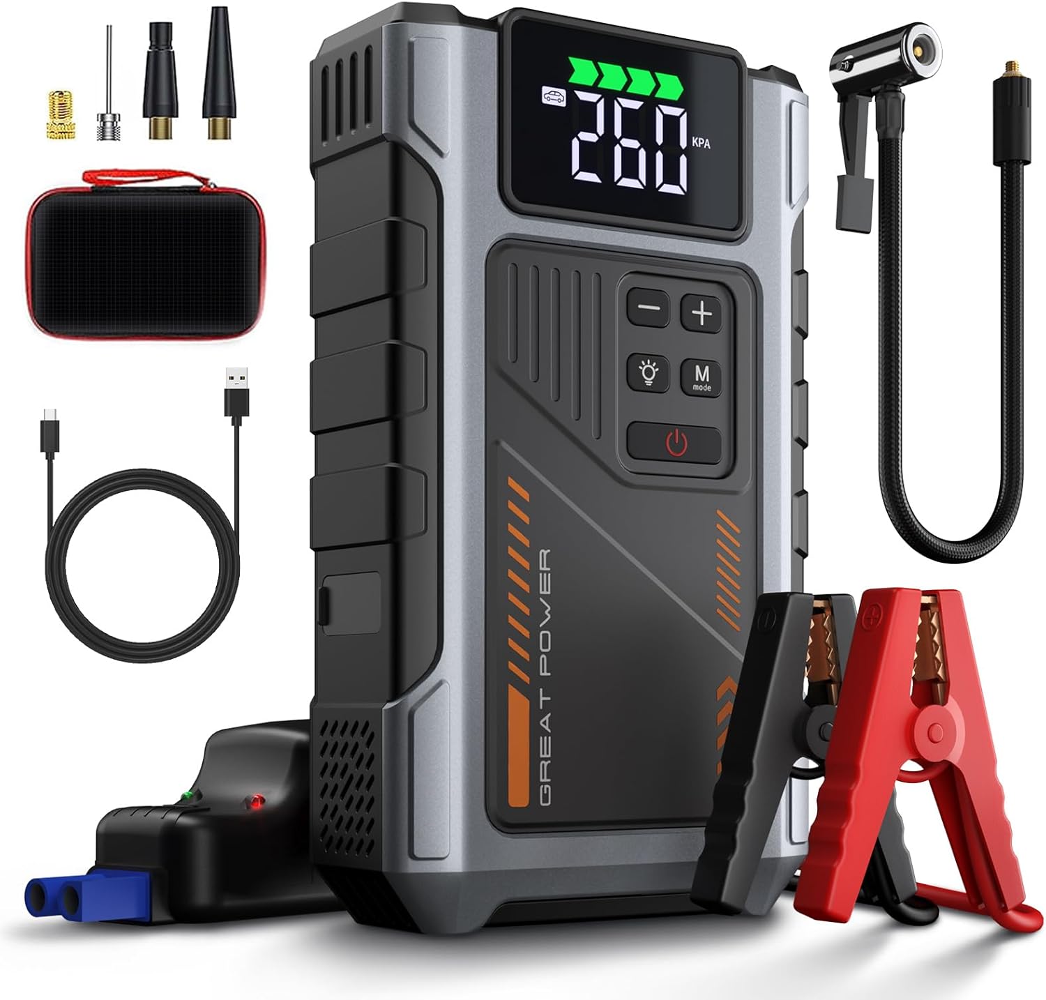 Portable Jump Starter with Air Compressor 3500A Peak with 150PSI Tire Inflator, Jump Box for 12V Car Battery Power Booster Pack (Up 8.0L Gas/6.5L Diesel Engine)