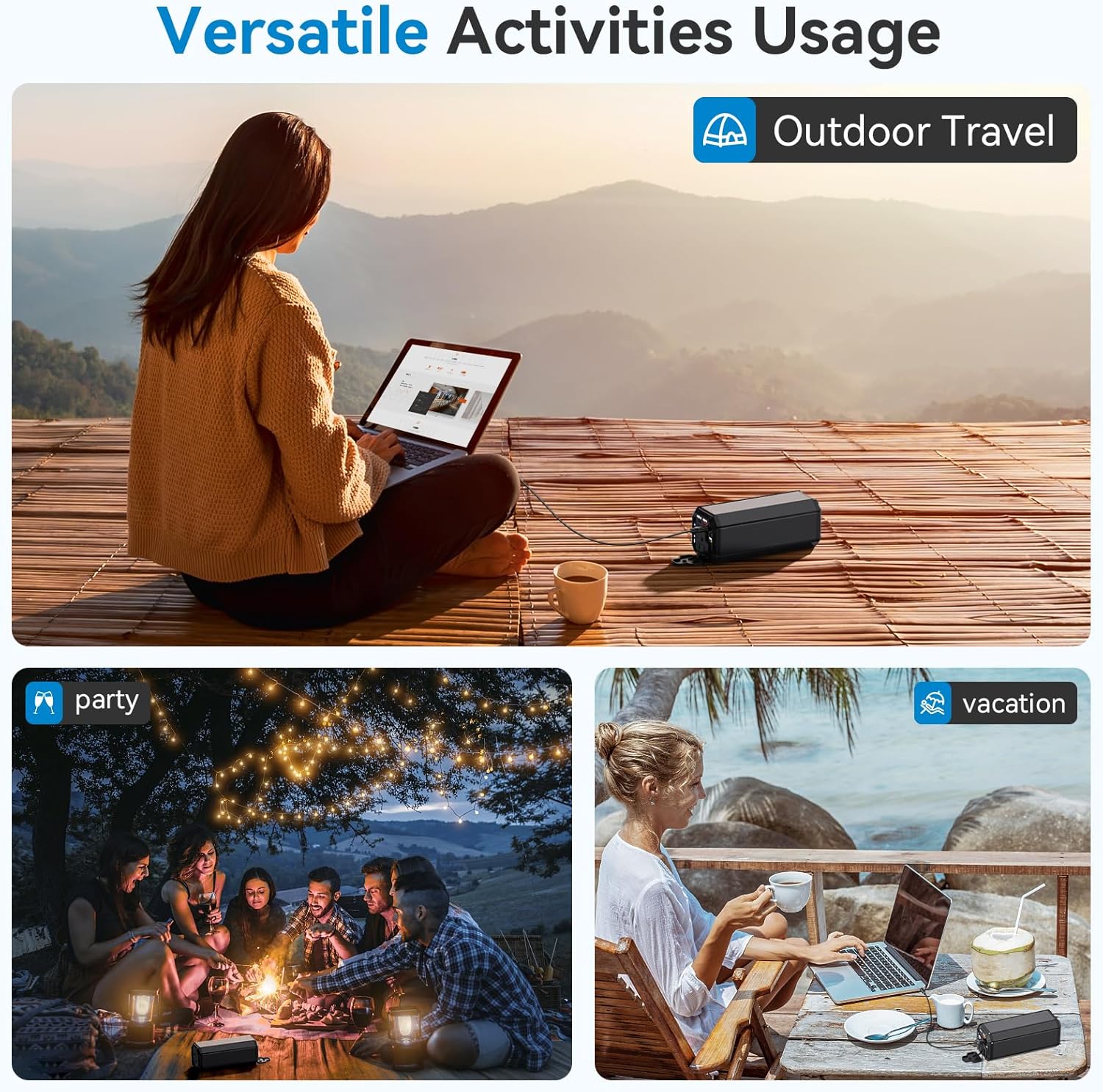 Portable Power Bank with AC Outlet, 100W Portable Laptop Charger, 98Wh/27000mAh High Capacity with 65W PD USB C Laptop Battery Bank, Backup Power Source for Business Travel and Outdoor Activities Portable Power Bank with AC Outlet, 100W Portable Laptop Charger, 98Wh/27000mAh High Capacity with 65W PD USB C Laptop Battery Bank, Backup Power Source for Business Travel and Outdoor Activities