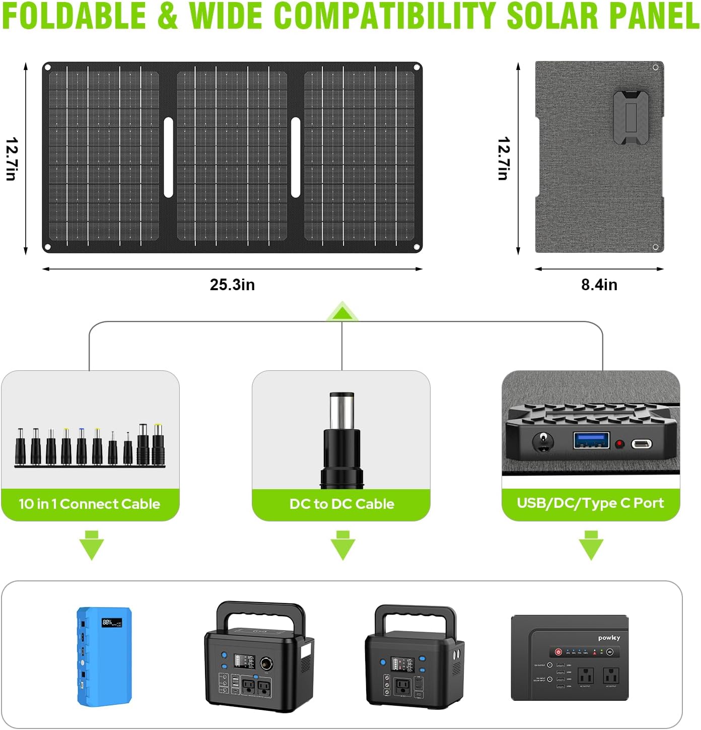 Portable Power Bank with Panel, 24000mAh Portable Power Station with 30W Solar Panel, Lithium Battery Power 110V/88Wh AC, DC, USB QC3.0 for Home Camping Emergency Backup