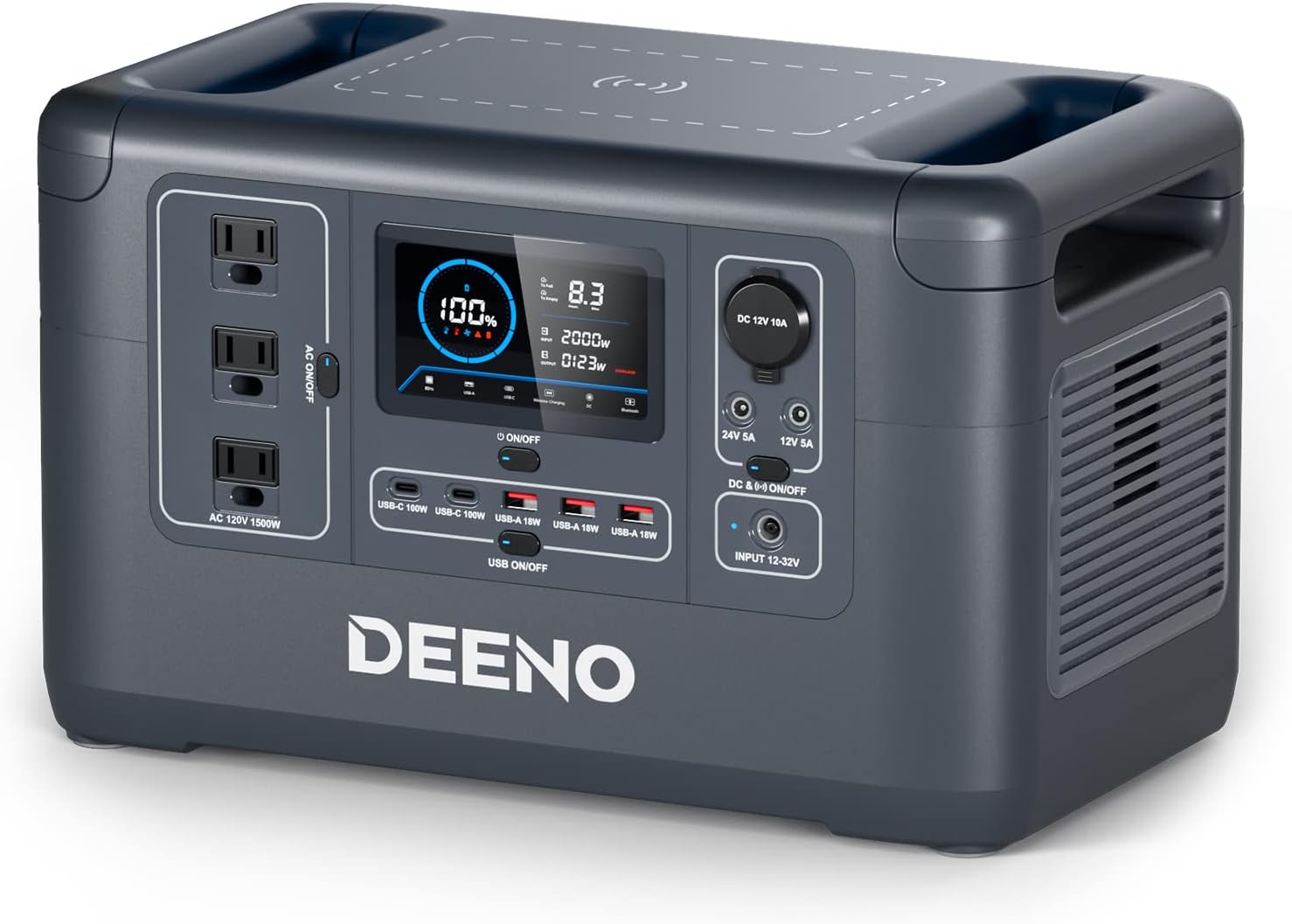 Portable Power Station, 1036Wh LiFePO4 Battery, 1500W Continuous Power, Solar Generator for Emergency Backup, Home, Camping, RVs, and Off-Grid Use – Fast Charging  Multi-Device Support DEENO X1500
