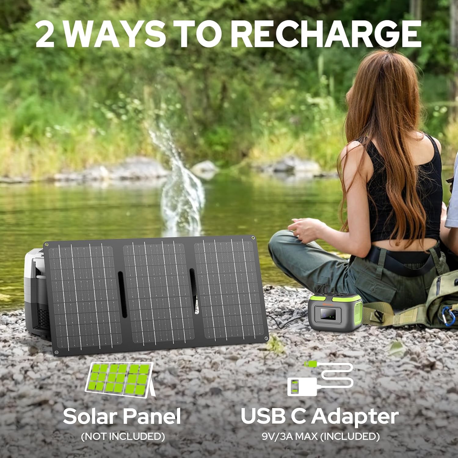 Portable Power Station 120W, 110V Power Bank with AC Outlet, Portable Generator 97.6Wh External Lithium Battery Pack with USB C Input for Camping Home Use Van Life Adventure