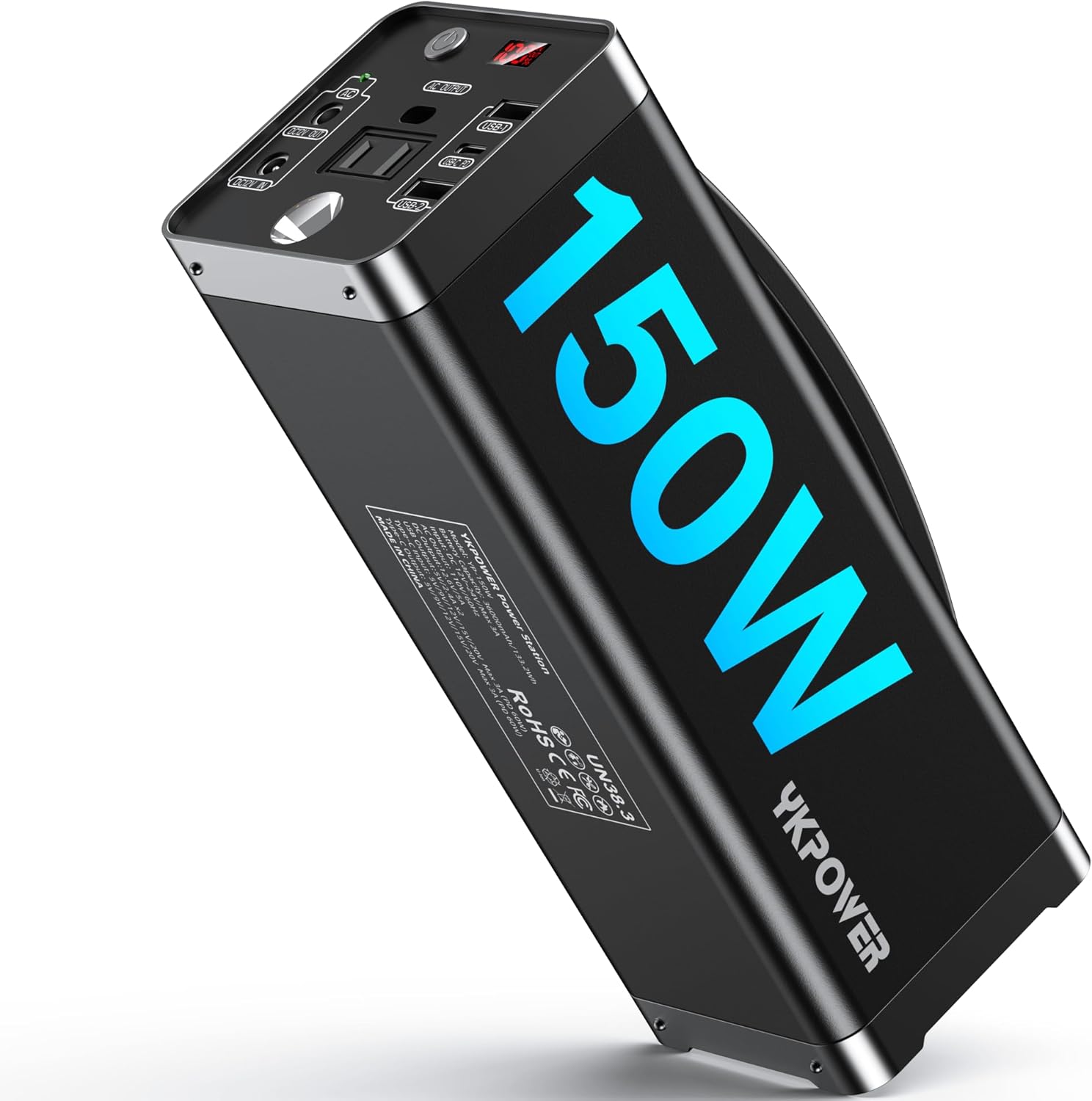 Portable Power Station 150W/133.2 Wh Fast Charging, Rechargeable Generator with 5 Outputs, AC Outlets Power Bank with LED Light for Laptop, Phone, Outdoor Camping Home Emergency Outage - Black