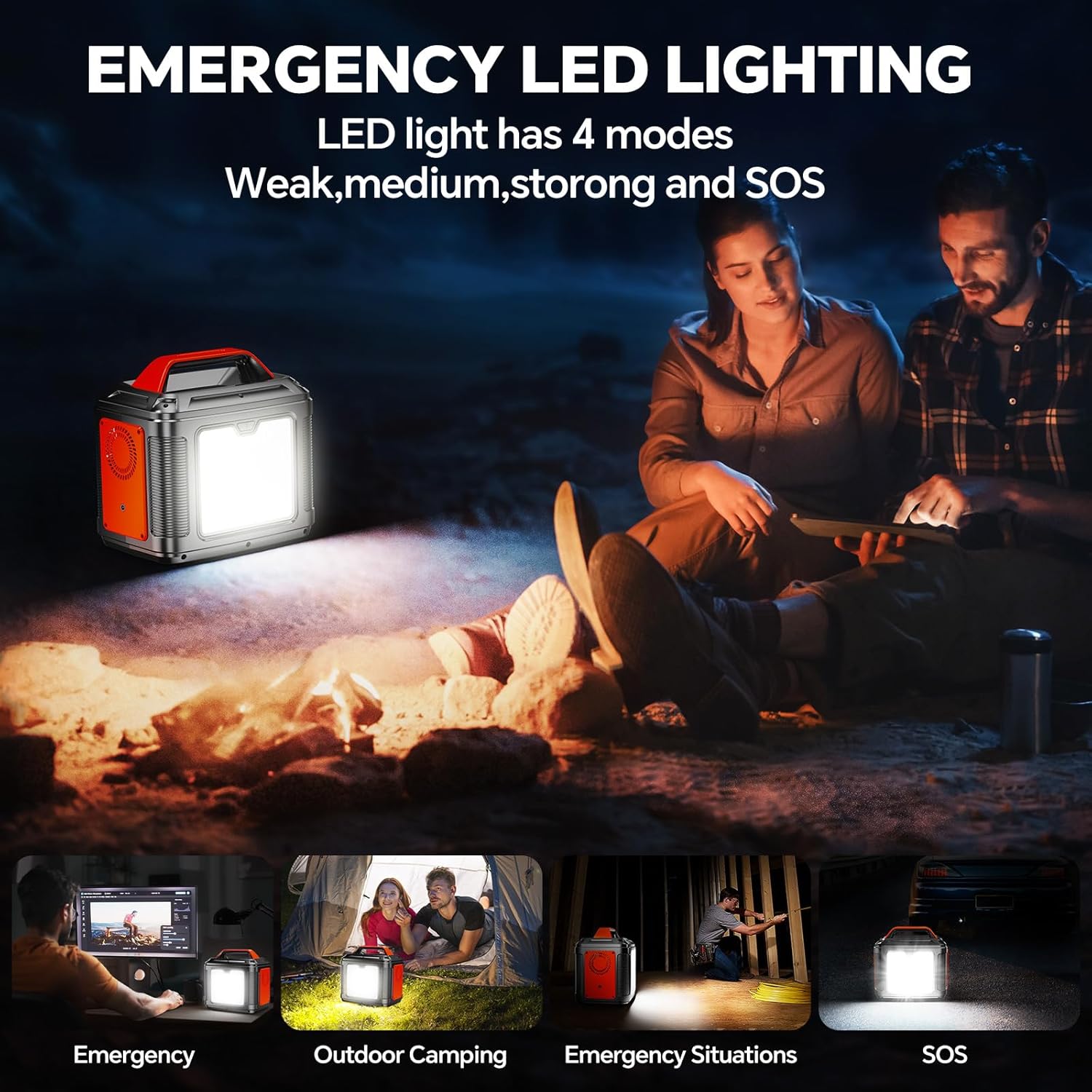 Portable Power Station, 300W 296Wh Solar Generator Quick Charge / 110V AC Outlets/DC Ports and LED Flashlight, Lithium Battery Backup for Home Outdoor Travel Camping Blackout blue