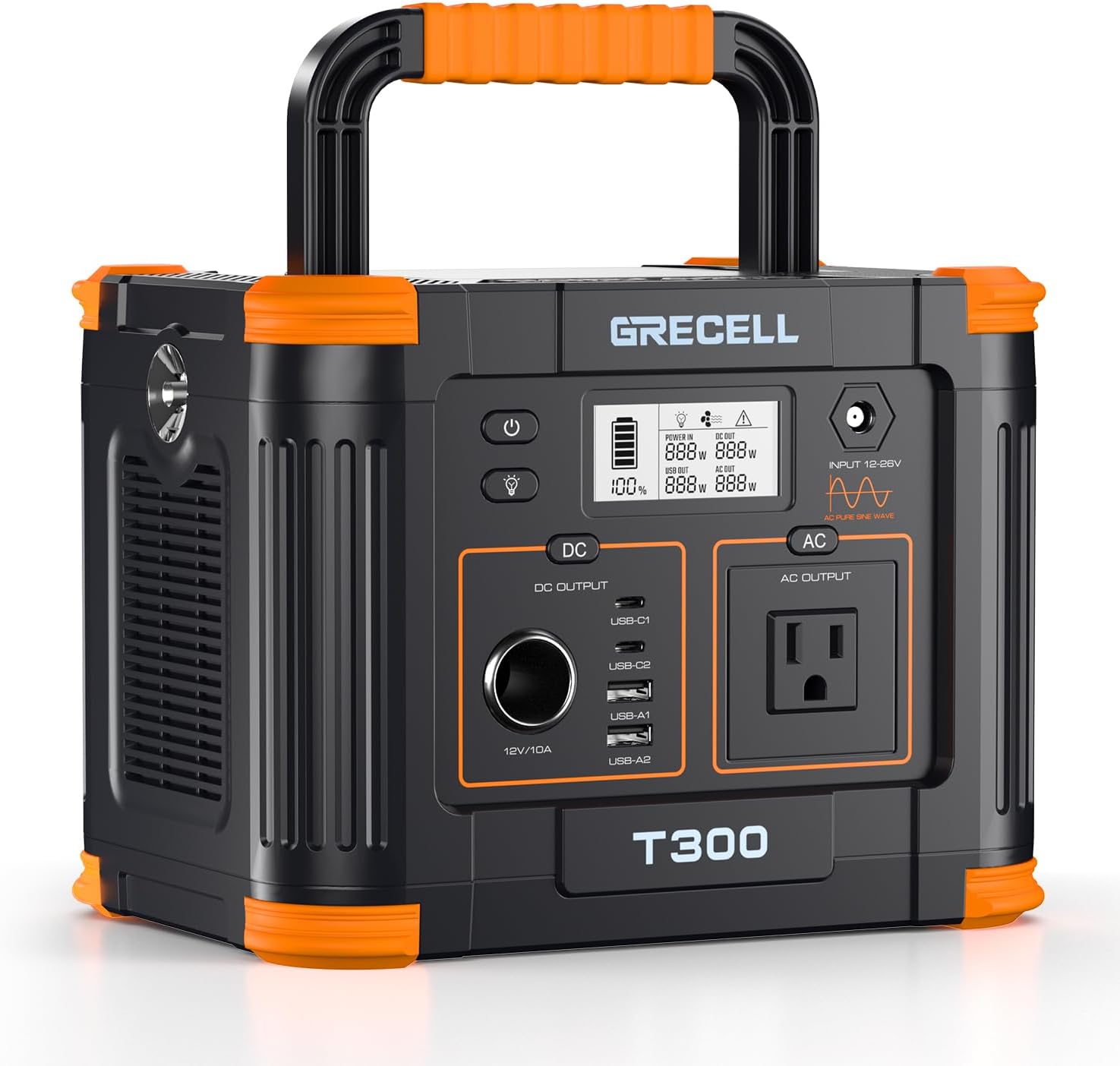 Portable Power Station 300W (Peak 600W), GRECELL 230.88Wh Solar Generator with 60W USB-C PD Output, 110V Pure Sine Wave AC Outlet Backup Lithium Battery for Outdoors Camping Travel Home Blackout
