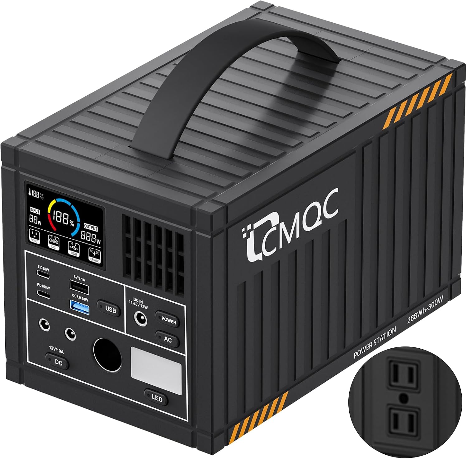 Portable Power Station 300W,110V Pure Sine Wave Power Bank with 2 AC Outlets,LED Flashlight,288Wh LiFePO4 Battery Solar Generator for Outdoor Camping Home Use,Emergency Outage,Travel,RV Trip