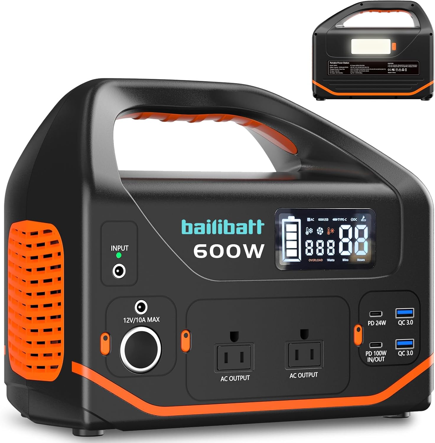 Portable Power Station 600W,293Wh Portable Generator for Home Use, Quiet Generator for Camping Travel Emergency CPAP Survival Backup Outdoor Apartment,100W PD  110V Pure Sine Wave AC Outlet