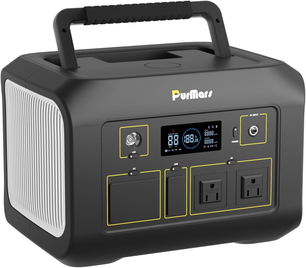 Portable Power Station 600W,538Wh Solar Powered Generator with LiFePO4 Battery,Peak 1200W,USB PD 100W Power Supply input/output,Solar Power Bank with 2 AC Outlets