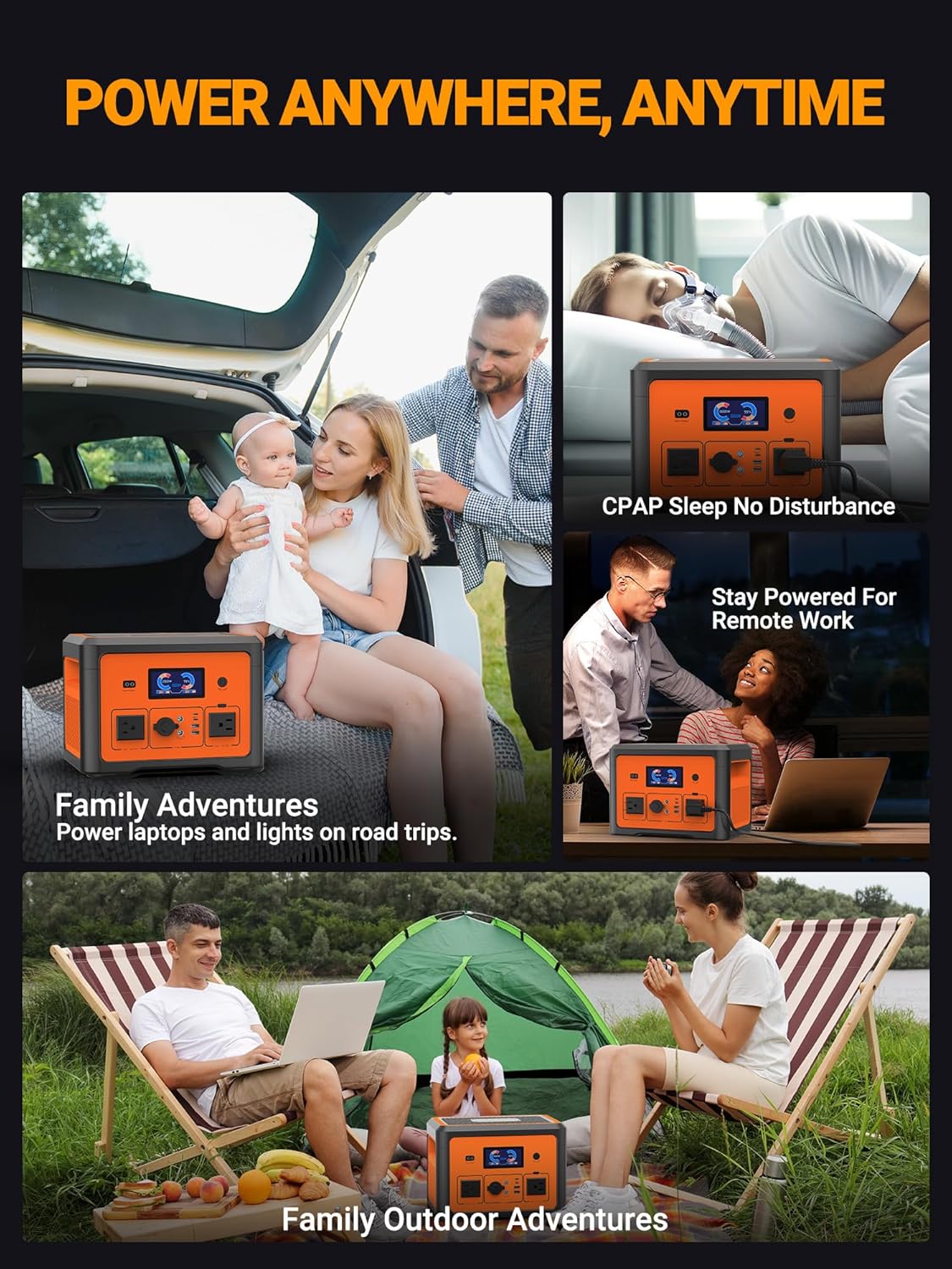 Portable Power Station 665.6Wh, Peak 1800W Solar Generator with UPS Battery Backup  Surge Protector, Portable Generator for Home Use, Camping, RV, CPAP, 10 Outlets with Bluetooth Speaker  LED Lights