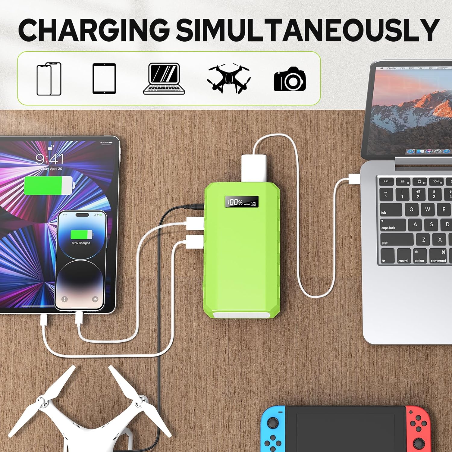 powkey 88Wh Portable Power Station 24000mAh Camping Solar Generator(Solar Panel Not Included) Lithium Battery Power 110V/65W AC, DC, USB QC3.0 for Home Camping Emergency Backup Black