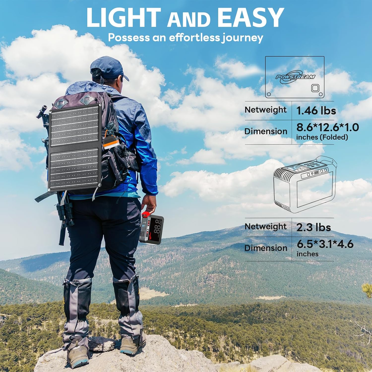 POWSTREAM-Portable-Power-Station-200W-Solar-Generator - 172Wh Camping Power Bank with AC Outlet 110V DC USB Small Generator Power Supply with LED Flashlight for Trip CPAP RV Travel Home Emergency