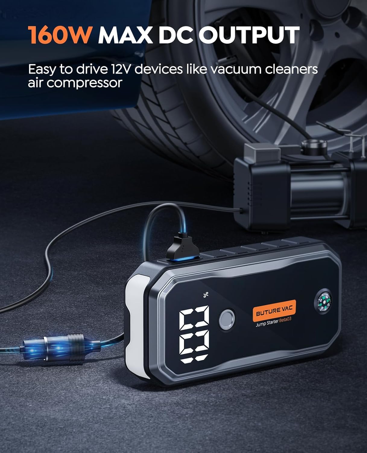 Professional-Grade 7000A Peak Car Battery Jump Starter (All Gas/10L Diesel) 5000A CCA Portable Car Jump Starter Battery Pack, 12V Safe Jump Box Jumper Starter with Extended Jumper Cables, DC, Lights
