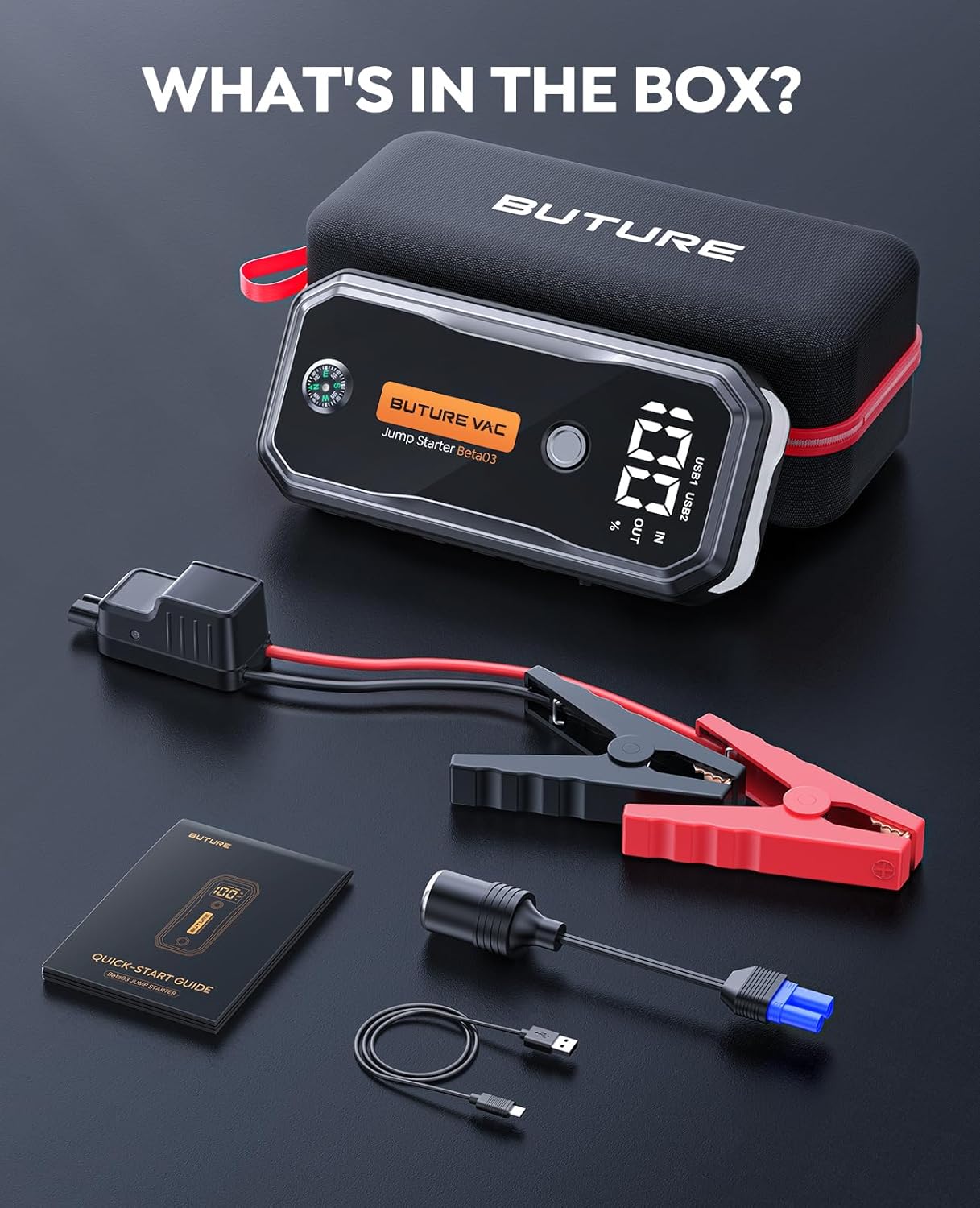 Professional-Grade 7000A Peak Car Battery Jump Starter (All Gas/10L Diesel) 5000A CCA Portable Car Jump Starter Battery Pack, 12V Safe Jump Box Jumper Starter with Extended Jumper Cables, DC, Lights