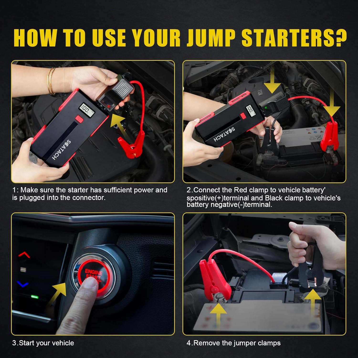 Scatach 006 Car Jump Starter 1500A, 12V Jump Starter Battery Pack (Up to 7.0L Gasoline and 5.5L Diesel Engine), Battery Booster Pack with Display, LED Light and Jumper Cable