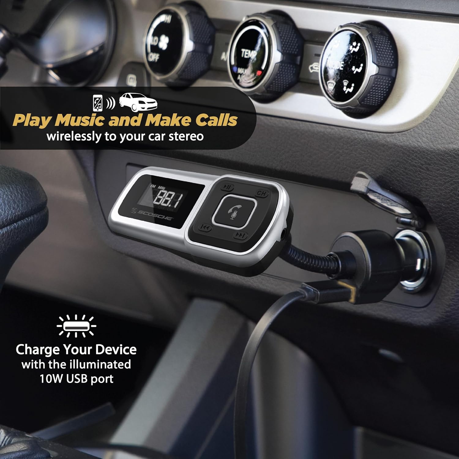 Scosche BTTRFM-RP Portable Wireless Audio Adapter, FM Radio Transmitter and Bluetooth Transmitter/Receiver for Car/Home Stereo, Travel, Airplane, TV, Headphones, up to 7 Hour Battery Life