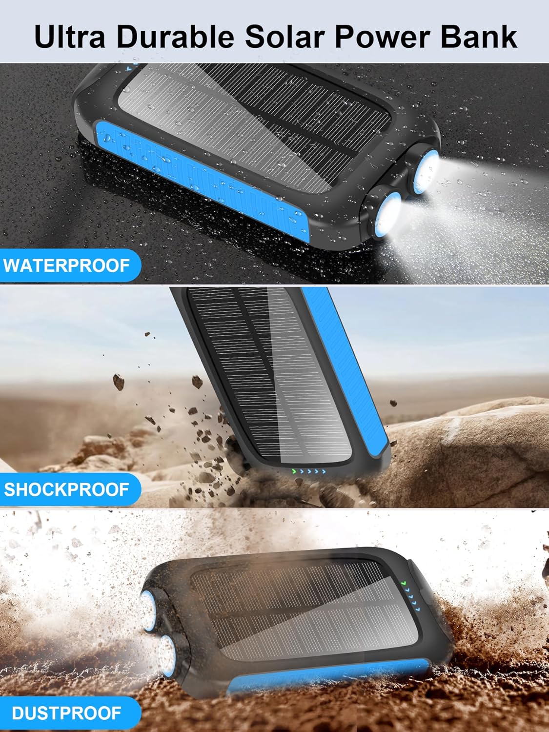 Suscell Solar Power Bank -38800mAh Waterproof Portable Solar Phone Charger with LED Flashlight/Fast Charge USB C External Backup Battery Pack for All Cell Phones  Electronic Devices