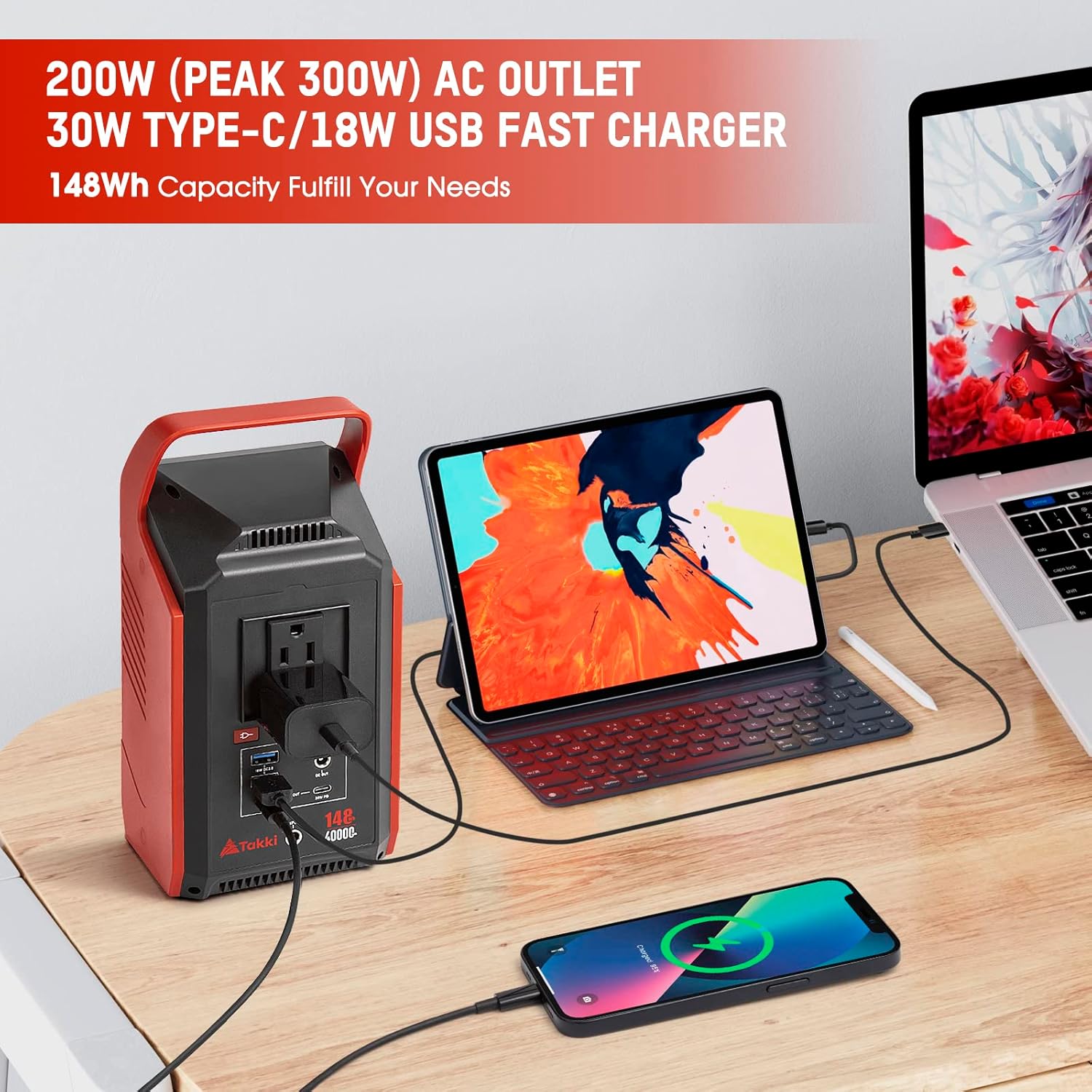 Takki Portable Power Station 83Wh, Camping Solar Generator Power Bank with 110V/80W AC Outlet, USB Type-C Port, Camping Light Lithium Battery for Home Emergency Laptop Battery Backup