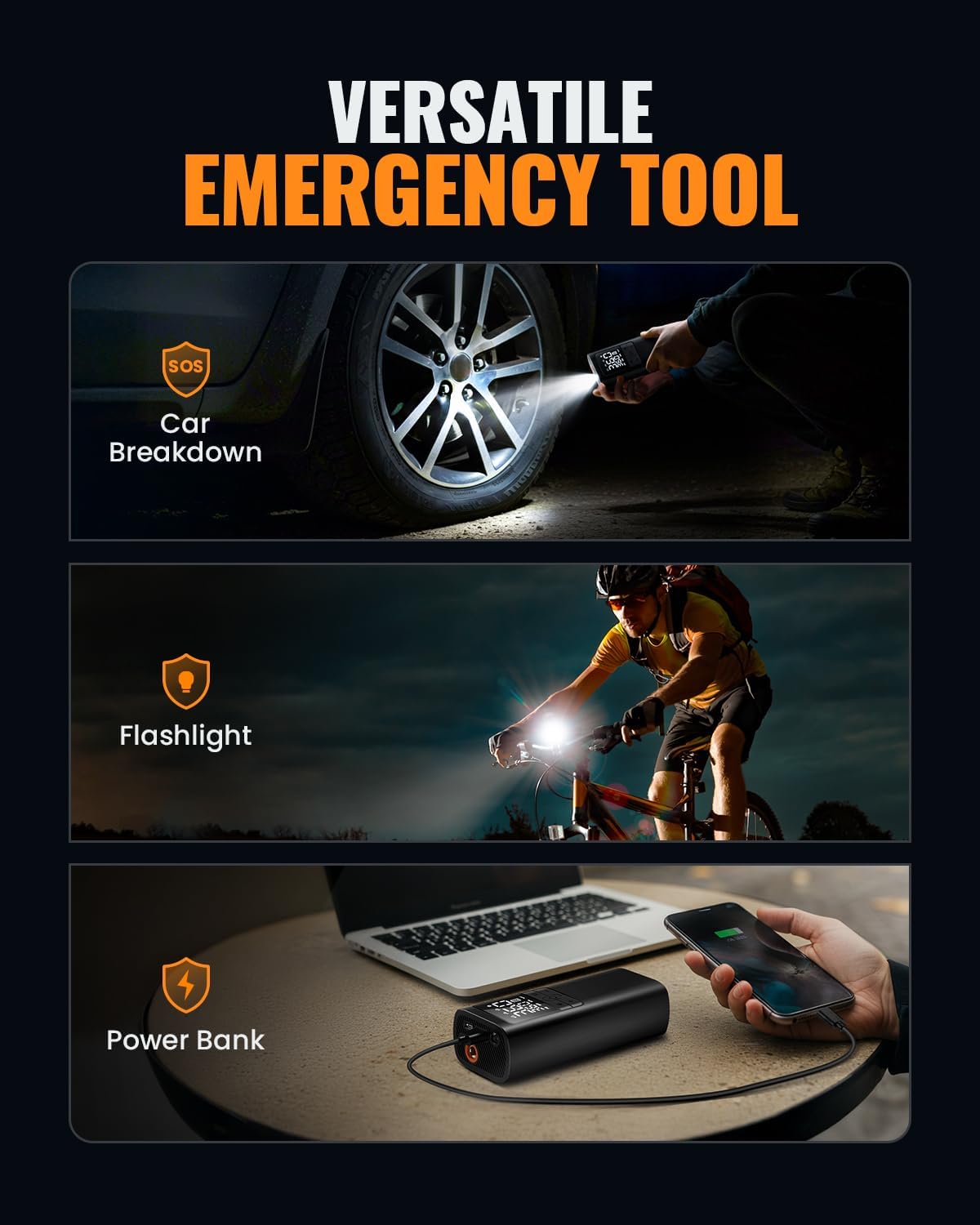 Tire Inflator Portable Air Compressor - 150PSI  10000mAh Cordless Air Pump with Digital Tire Pressure Gauge, Accurate Dual LCD Display  LED Light, for Car/Motorcycle/E-Bike/Ball