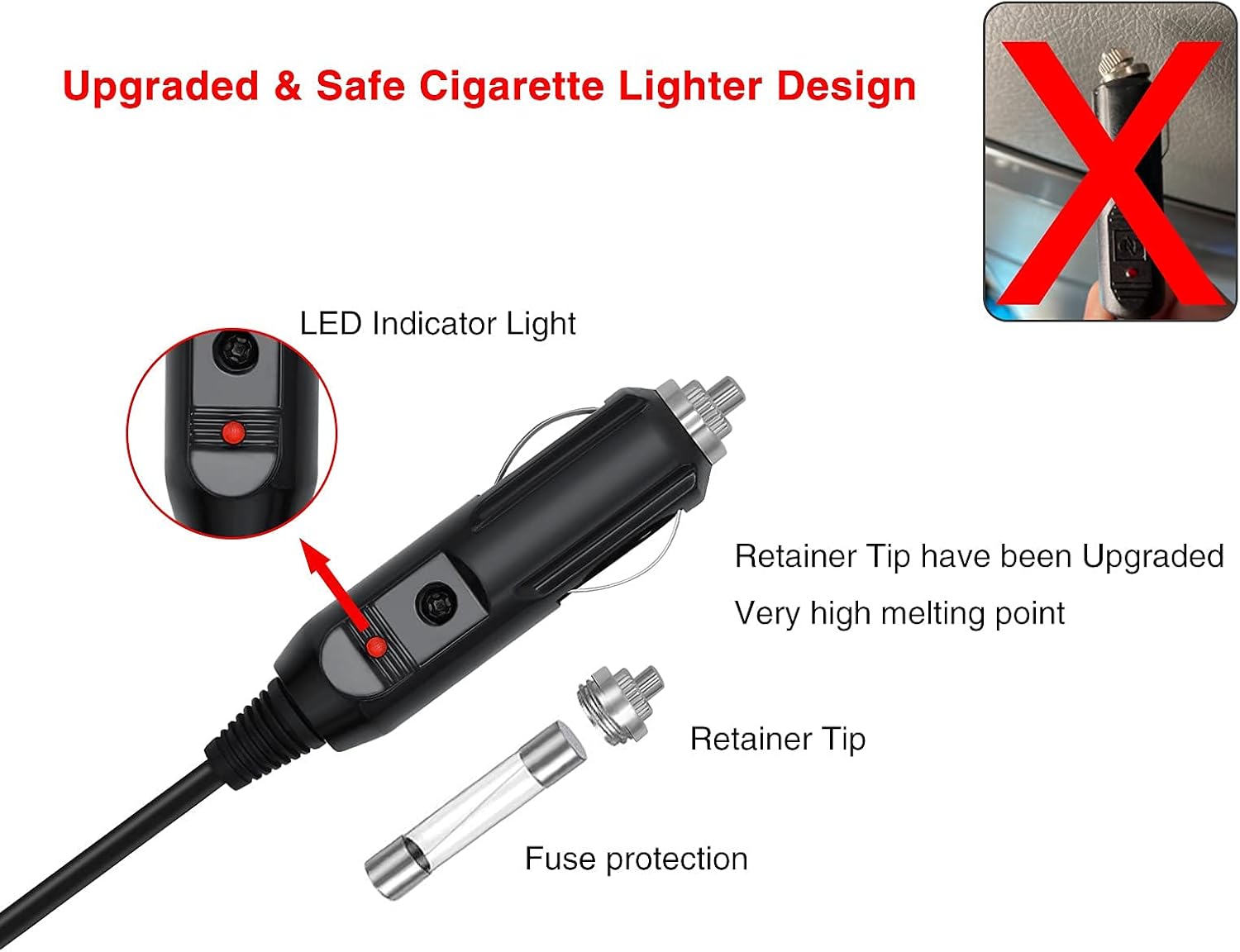 (Update) iGuerburn 12V DC Power Cord for Respironics DreamStation CPAP BiPAP, Power Adapter Supplies Replacement Dream Station 2 DC Converter, Car Charger Cable with Cigarette Lighter
