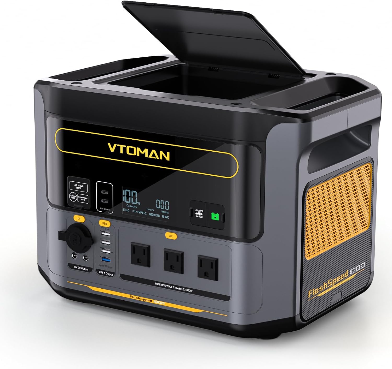 VTOMAN FlashSpeed 1000 Portable Power Station UPS LiFePO4 Battery Generator, 70Min Fully Charged, 1000W(Peak 2000W) Solar Generator, 14 Output Ports for Vehicle Emergency, Road Trip, Outdoor Camping