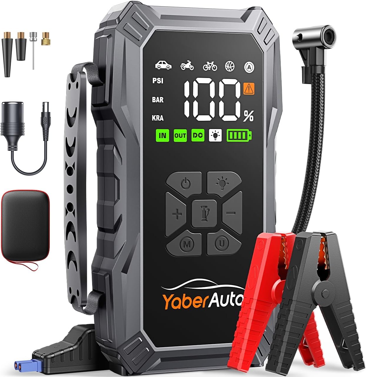 YaberAuto 9-in-1 Jump Starter with Air Compressor 5500A 150PSI Portable Car Battery Jump Starter (All Gas/10L Diesel), Jump Box Car Battery Jumper Starter Portable Jumper Cables, 150W DC, Lights