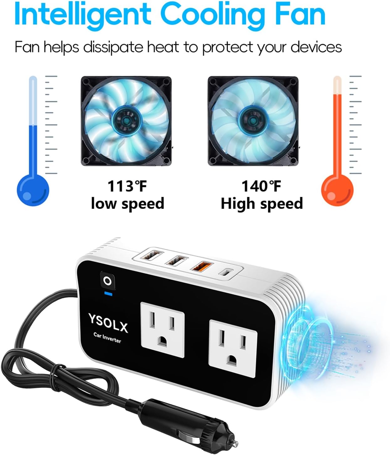 YSOLX 200W Car Power Inverter, DC 12V to 110V AC Inverter, Car Charɡer Adapter with 20W USB-C/USB-QC(18W)/4.8A Dual USB/Dual AC Outlet, Car Pluɡ Adapter Outlet for Laptop/Road Trip