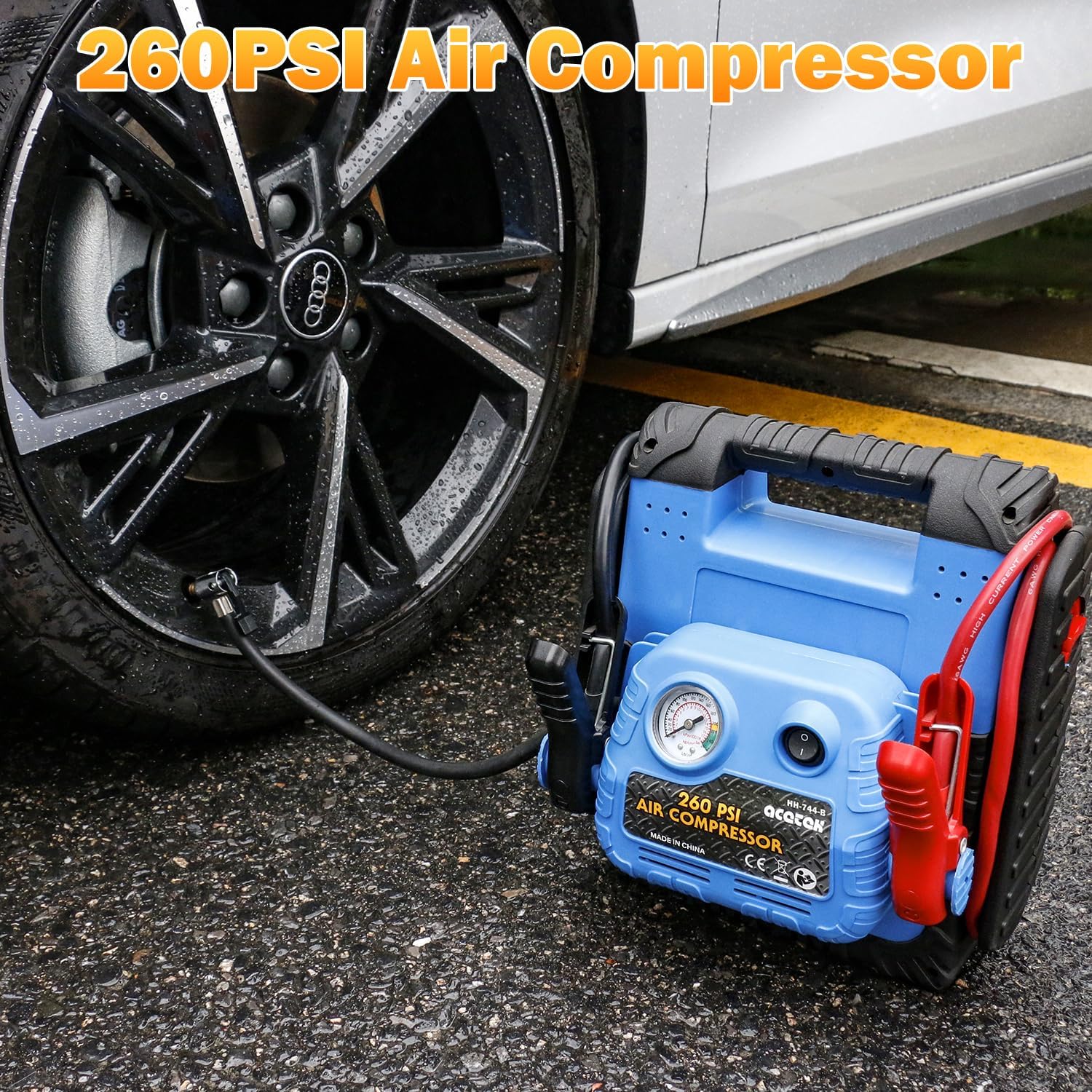 1800 Amp Jump Starter with Air Compressor, acetek Car Battery Jump Starter 260 PSI Tire Inflator, 20000 mAh 12V Auto Lead-Acid Battery Booster (Up to 6L Gas or 6L Diesel Engine) with LED Light  USB