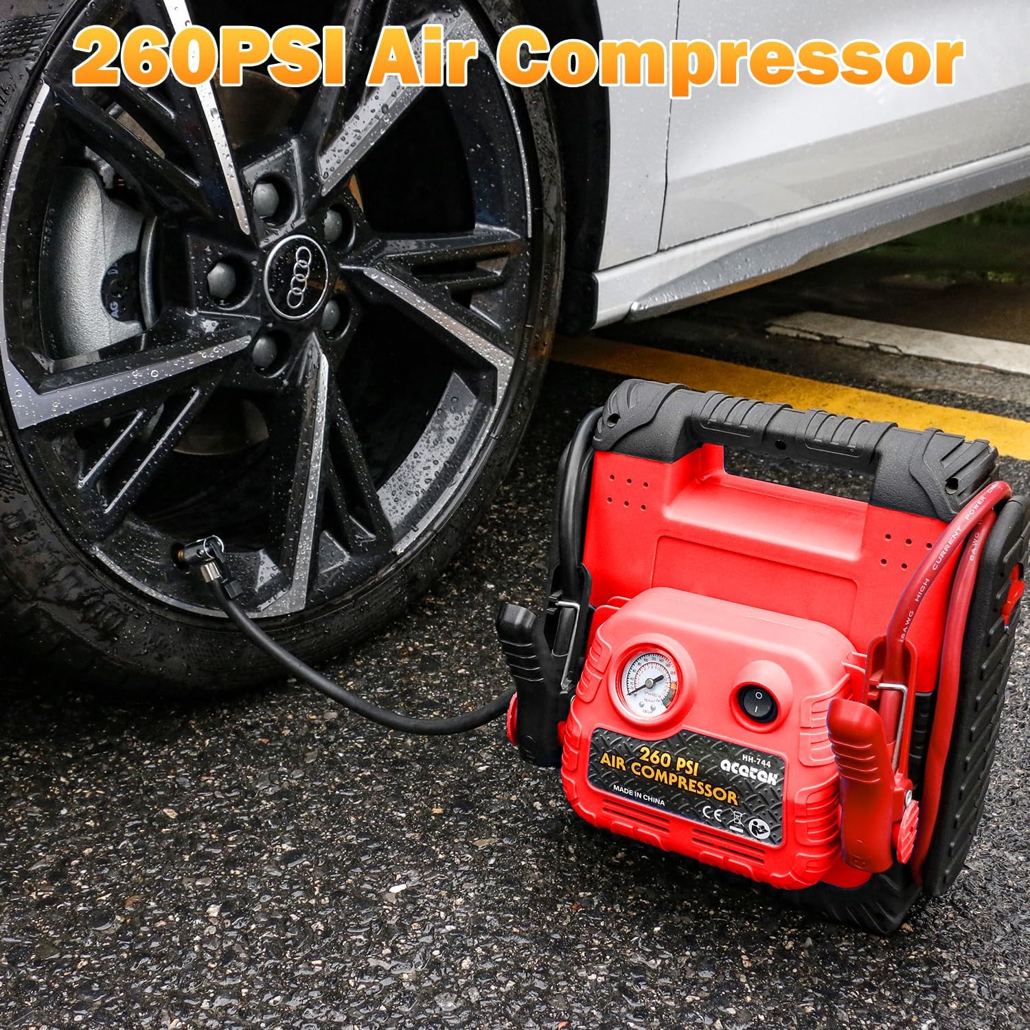 1800 Amp Jump Starter with Air Compressor, acetek Car Battery Jump Starter 260 PSI Tire Inflator, 20000mAh 12V Auto Lead-Acid Battery Booster (Up to 6L Gas or 6L Diesel Engine) with LED Light  USB