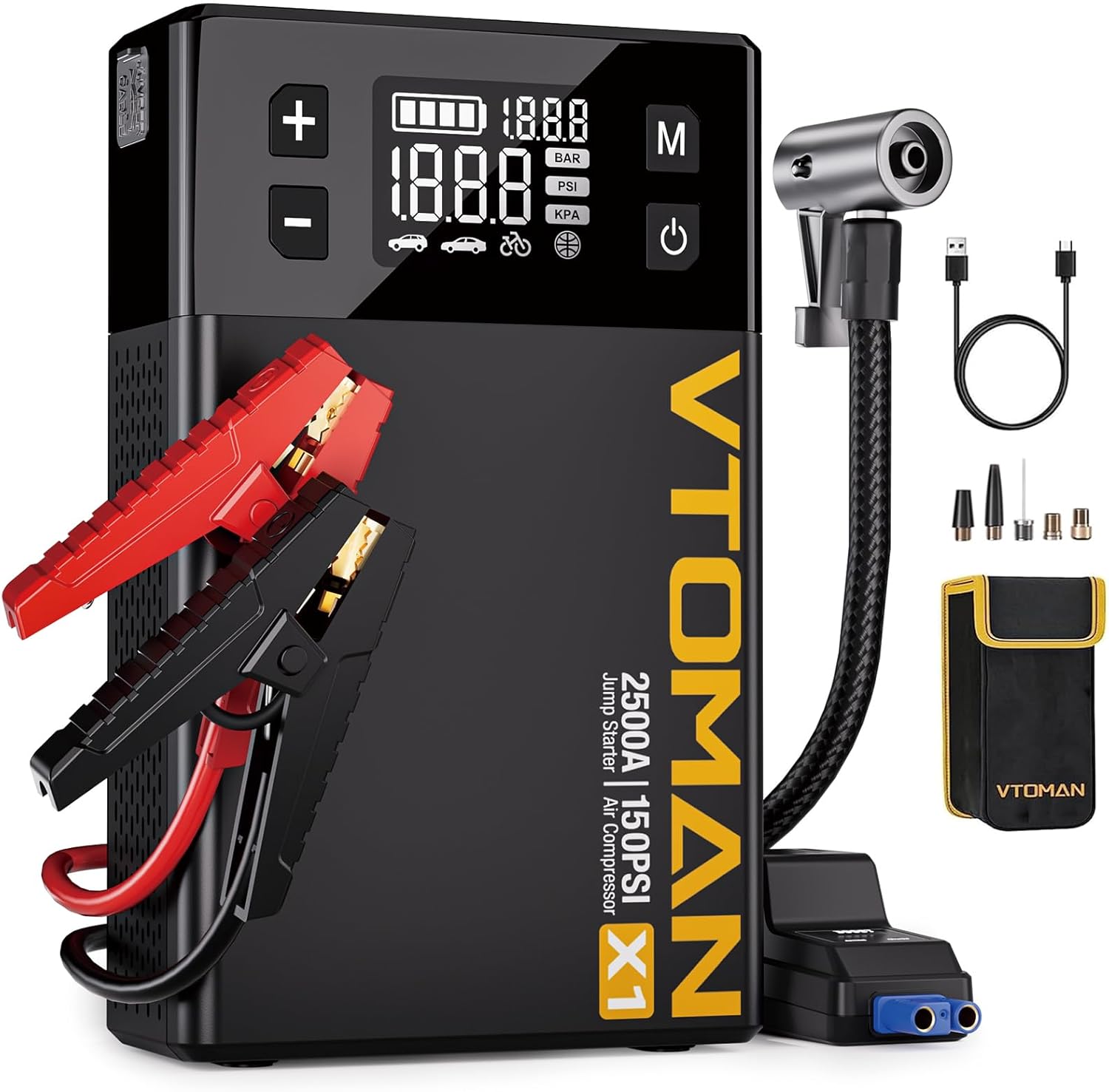 [2025 New Model] VTOMAN X1 Jump Starter with Air Compressor, Portable Car Battery Jumper Starter (2500A, Up to 8.5L Gas/6L Diesel Engine) with 150PSI Tire Inflator, 12V Lithium Jump Box, Booster Pack