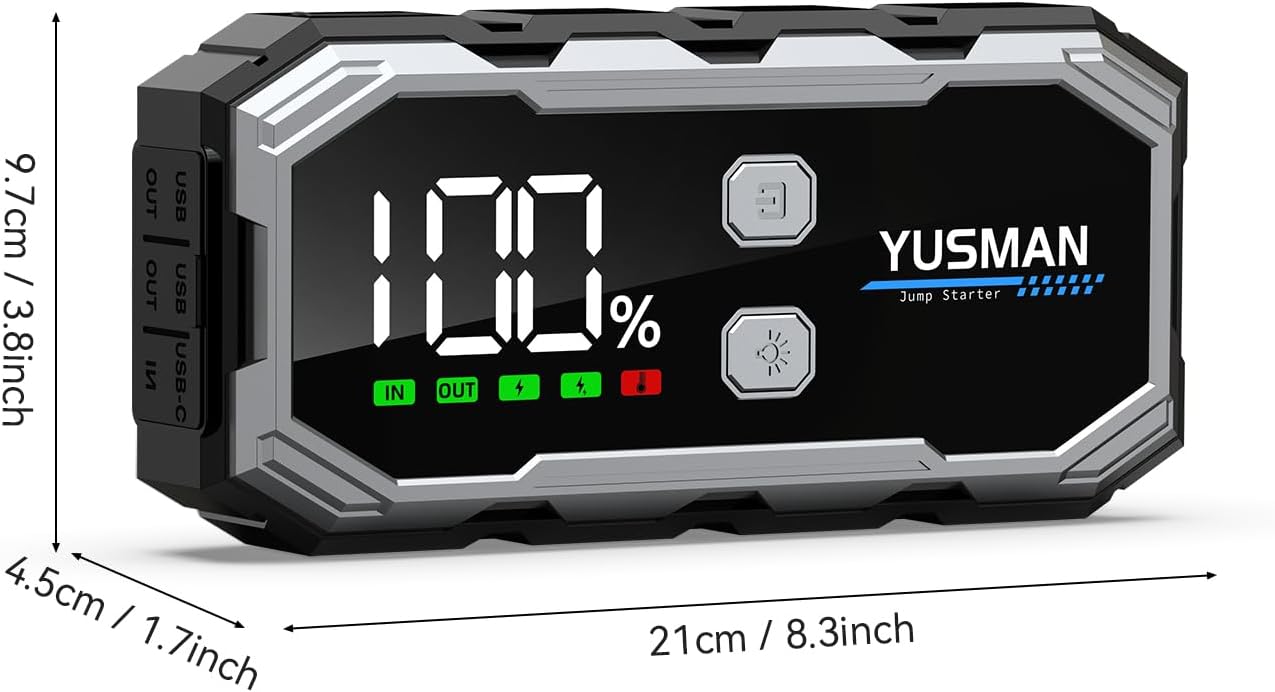 3000A Jump Starter, 12V Car Battery Booster, Portable Battery Pack (7.0 Gas/5.0L Diesel), Portable Jump Starter with Extended Smart Jump Cables, 3-Mode Lights