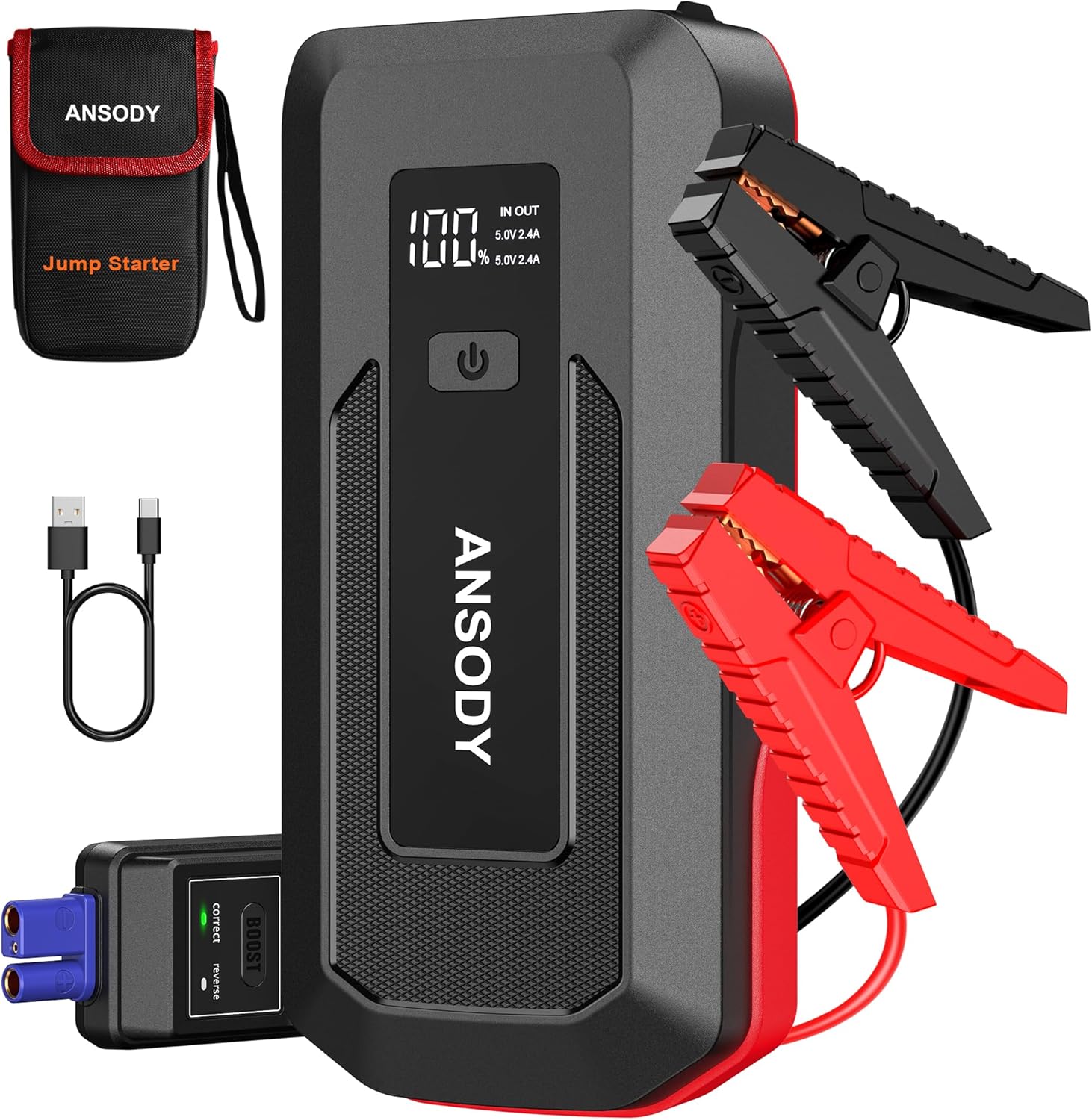 3000A Peak Car Jump Starter(Up to 10L Gas or 8L Diesel Engine), Battery Booster with Jump Leads, Built-in LED Floodlight  SOS, -20℃ Cold Cranking, Jump Box for 12V Pickup SUV Motorcycle