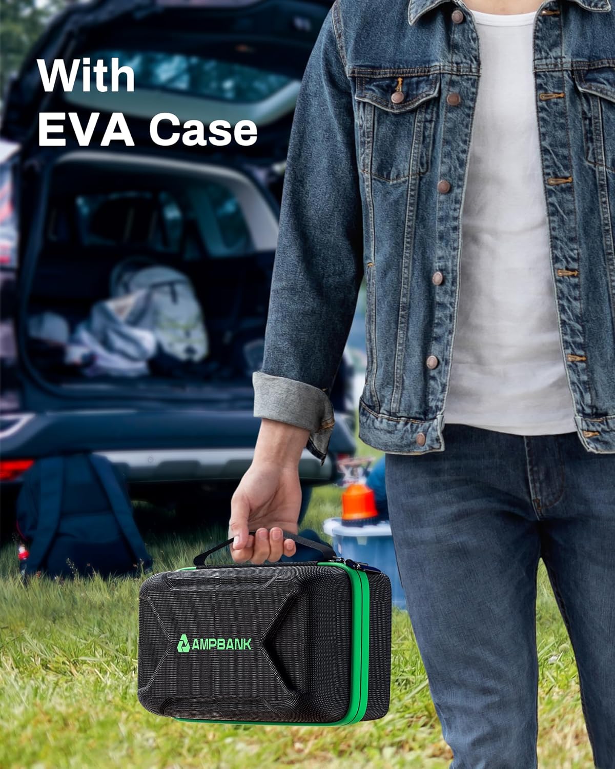 4000A Jump Starter,12V Battery Jumper Starter Portable with 18W Quick Charger, Car Jump Starter Battery Pack(10L Gas 8L Diesel Engine) with Booster,LED Light,Jumper Cables  EVA Case