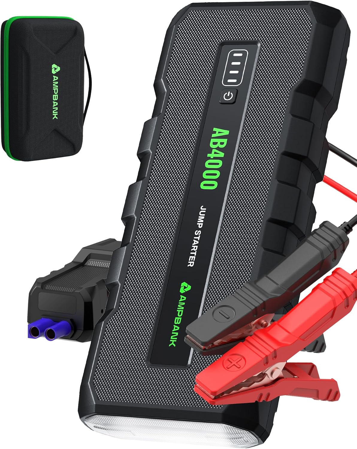 4000A Jump Starter,12V Battery Jumper Starter Portable with 18W Quick Charger, Car Jump Starter Battery Pack(10L Gas 8L Diesel Engine) with Booster,LED Light,Jumper Cables  EVA Case
