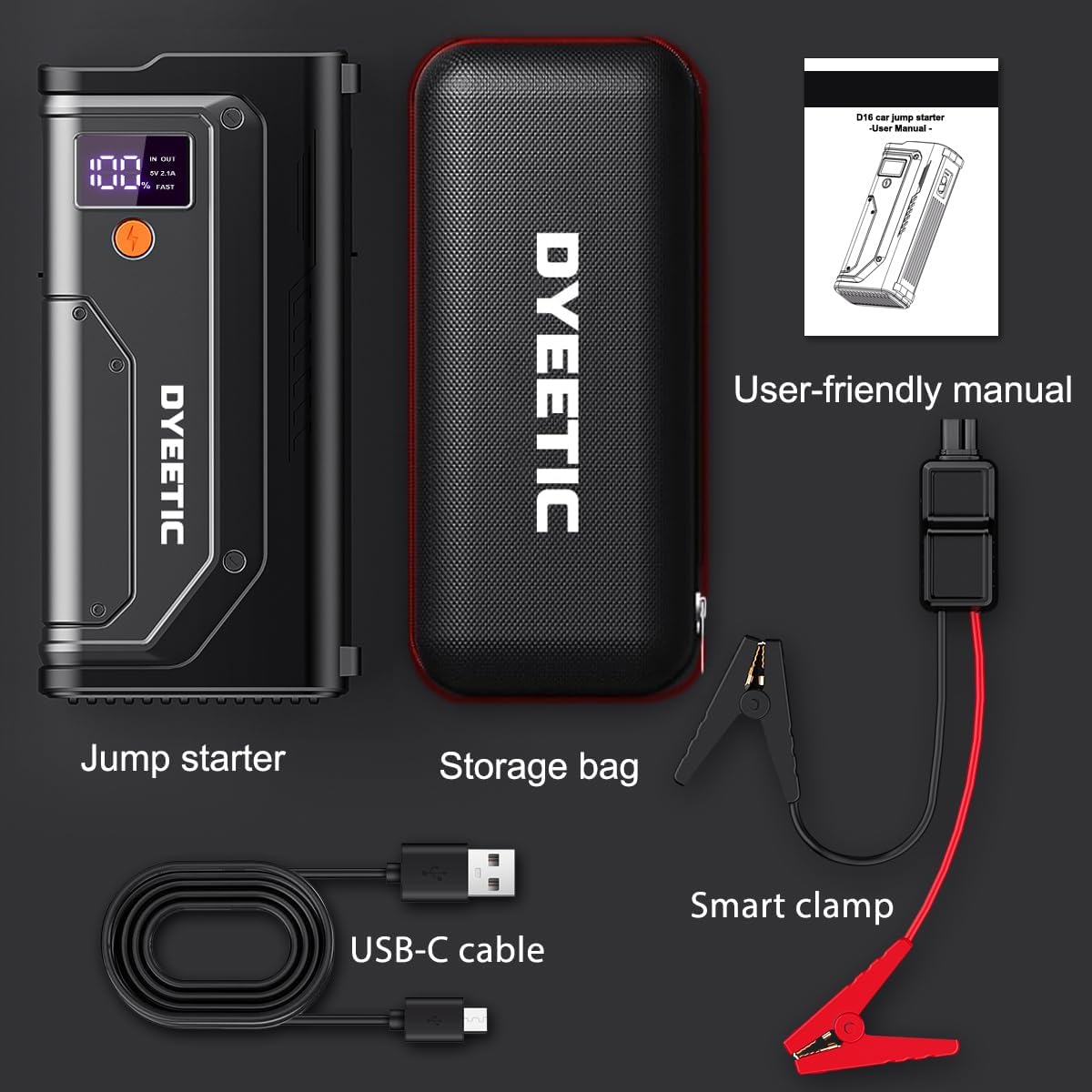 6000A Jump Starter, 12V Portable Car Jump Starter Battery Pack (All Gas and 10.0L Diesel Engines), 26800mAh Lithium Jump Box with Booster, LED Light, Jumper Cable
