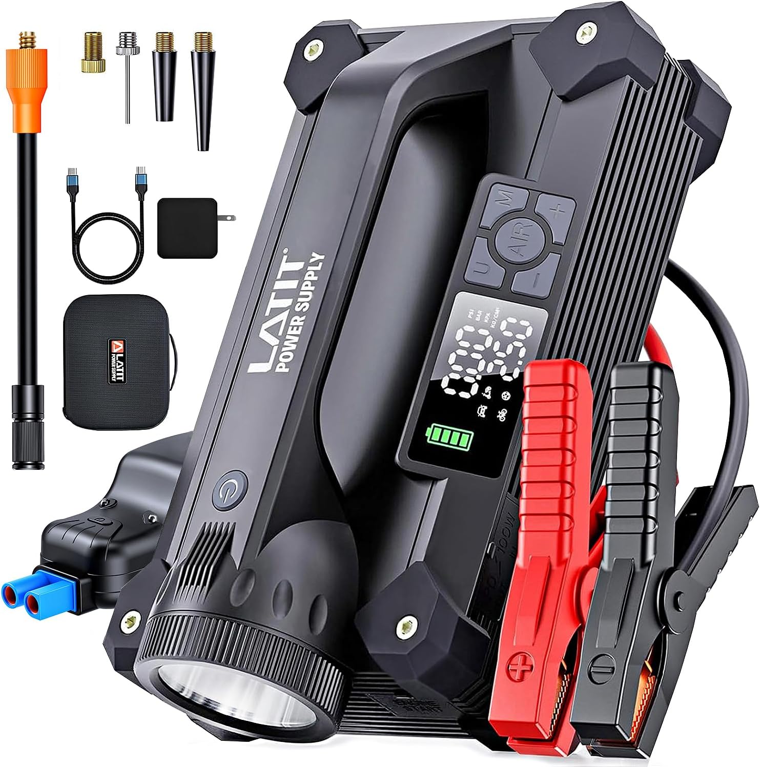 6000A Jump Starter with Air Compressor 150PSI 65W Charger, 12V Battery Jumper Starter Pack Portable (10L Gas/8L Diesel), 103.6Wh Jump Box Battery Charger with LCD Display, Lights 2000 LM