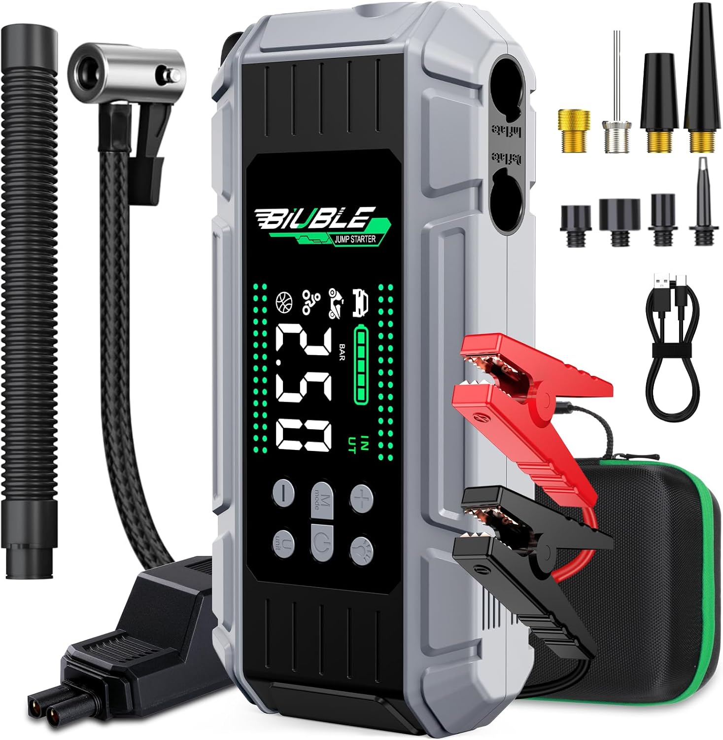 8000A Jump Starter with Air Inflator/Deflator Compressor, 65W Charging Car Battery Jump Starter (All Gas/16L Diesel), 24800mAh 150PSI Battery Jumper Starter Portable, Jump Box Jump Pack with LED Light