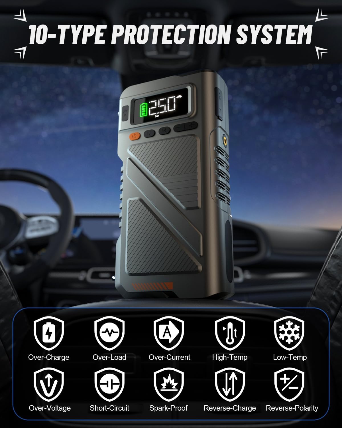 9000A Jump Starter with Air Compressor, Car Battery Charger Portable Jump Box for Car with 150PSI Tire Inflator, Power Pack Jumpstart 12V Vehicle for All Gas/12L Diesel w/Extended Jumper Cable 9000A Jump Starter with Air Compressor, Car Battery Charger Portable Jump Box for Car with 150PSI Tire Inflator, Power Pack Jumpstart 12V Vehicle for All Gas/12L Diesel w/Extended Jumper Cable