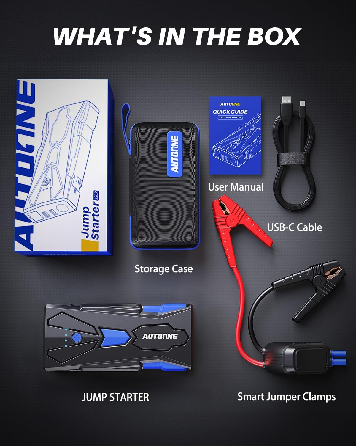 AUTOONE 6000A Car Battery Jump Starter Up to All Gas  12L Diesel Engine, Car Battery Jumper Starter Portable 12V Jump Box with USB Output, Storage Case, LED Flashlight