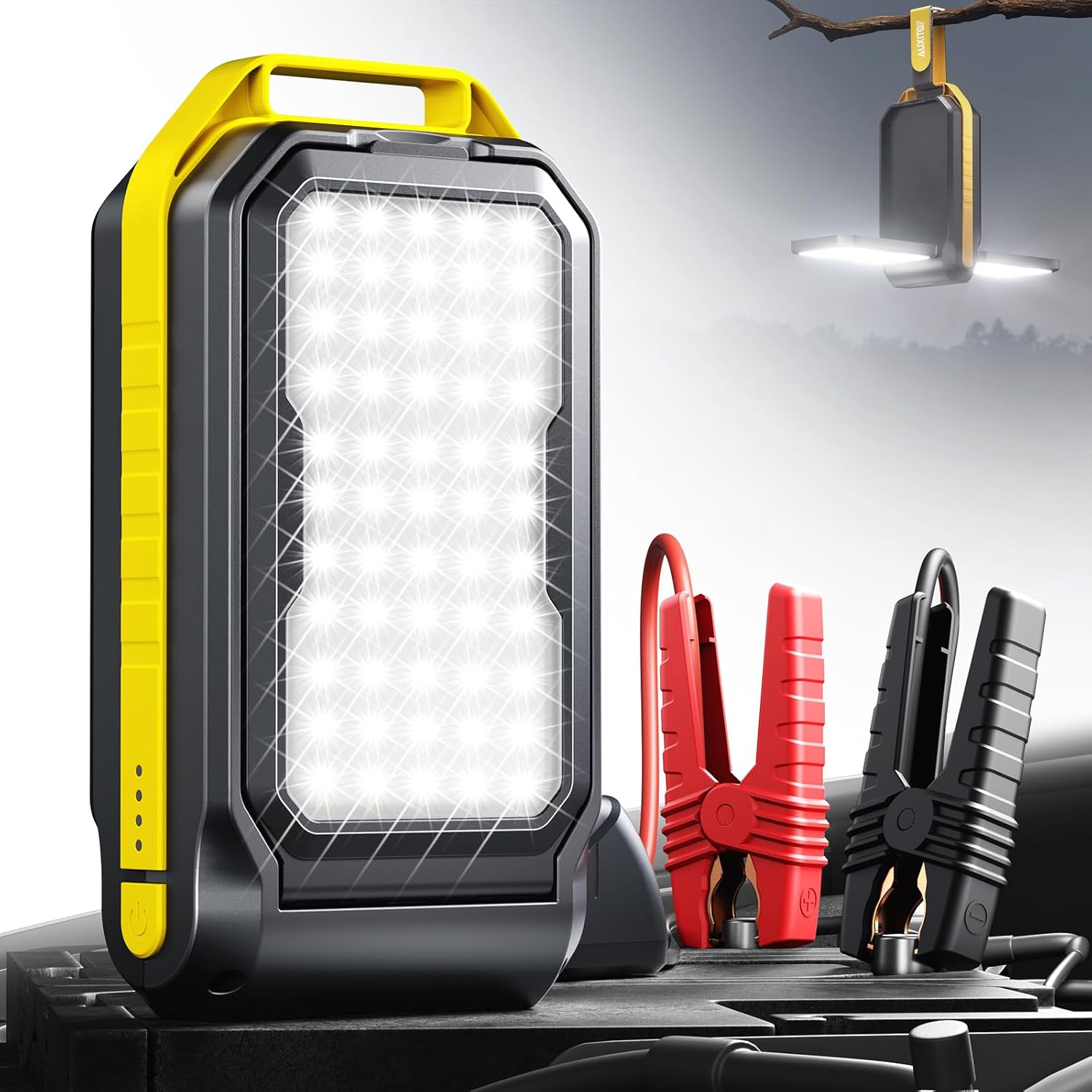 AUXITO Car Battery Jump Starter: 5000A Portable Jump Starter Up to 8.5L Gas and 8.0L Diesel Engines with 2000LM LED Work Panel Light, 12V Safe Jump Box with Camping Light, Power Bank and Jumper