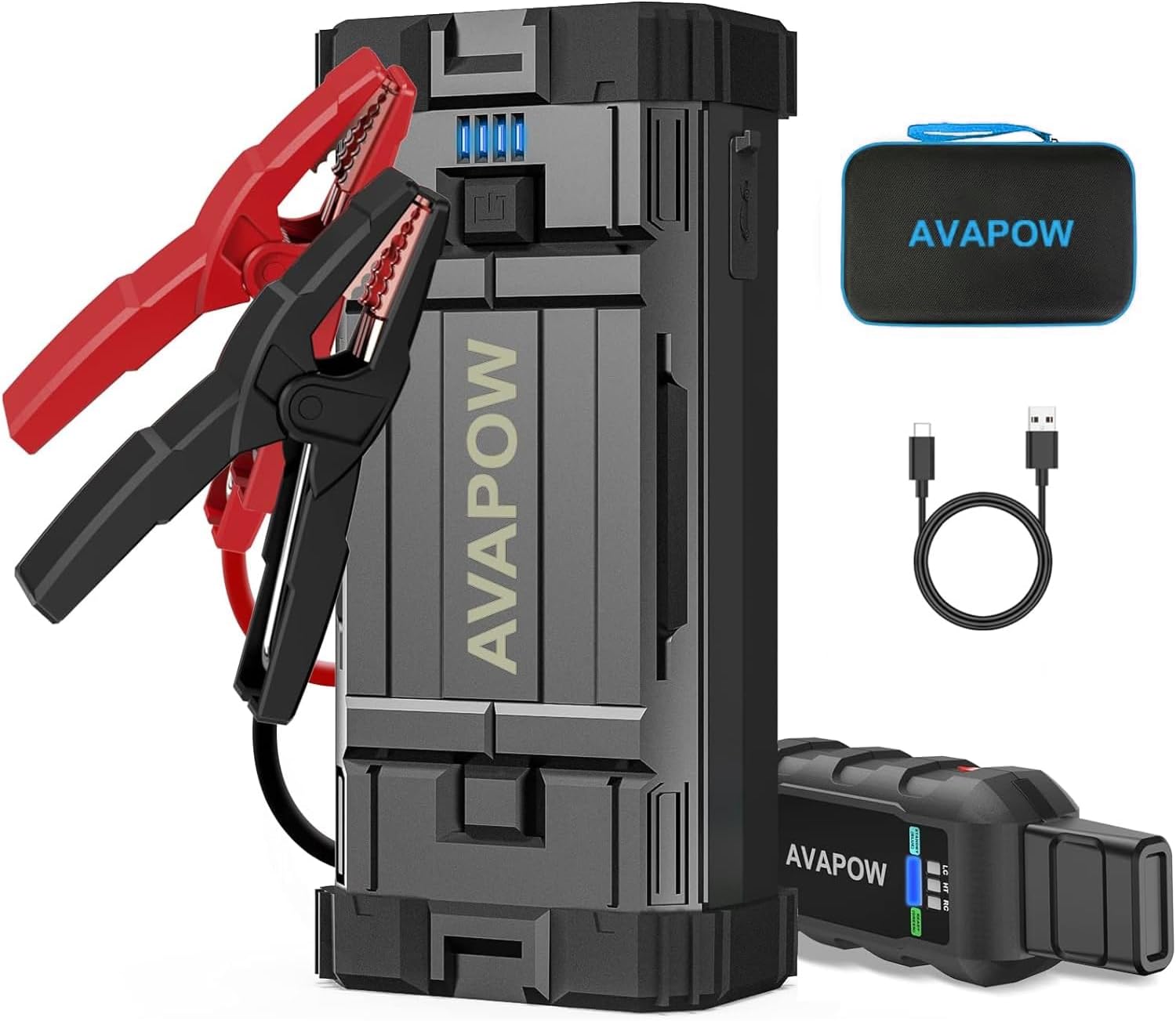 AVAPOW Car Battery Jump Starter 2000A Peak, Jumpstart with Force Start Function, Portable Starters for Up to 8L Gas 6.5L Diesel Engine with Booster Function,12V Lithium Jump Charger Pack Box