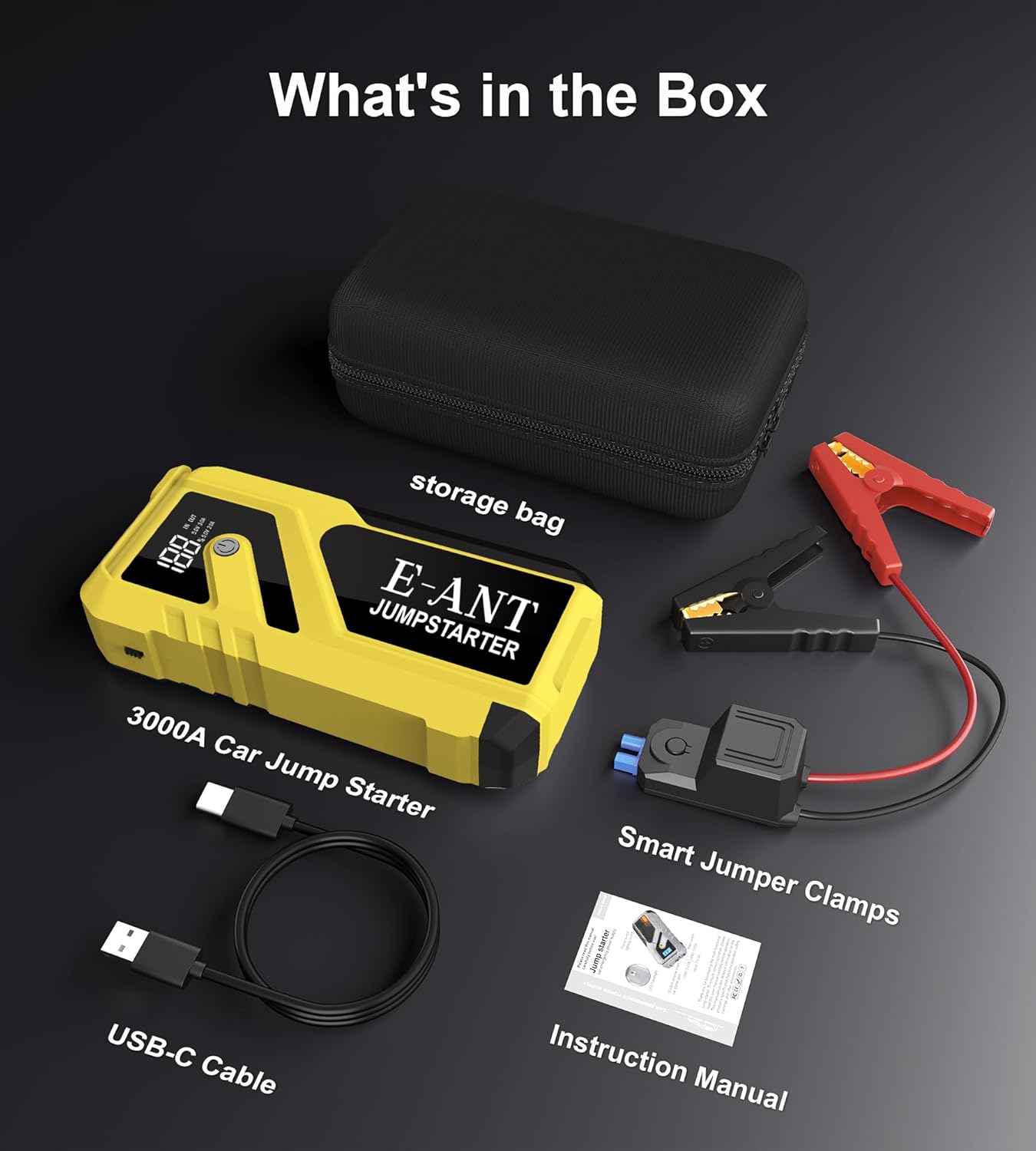 Car Battery Jump Starter, 12V Jump Starter Battery Pack for Up to 8L Gas/5L Diesel, Battery Booster Jump Box, Power Bank USB QC3.0 Outputs Portable Charger, Jumper Cables LED Light