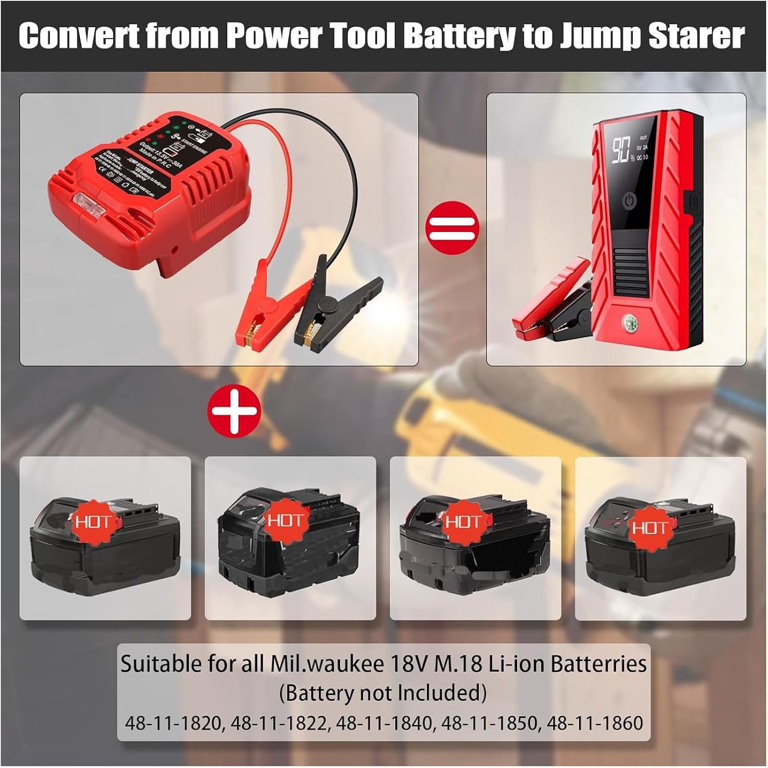 Car Battery Jump Starter Adapter Compatible with DeWalt 20V 60V Battery,Battery Starter Adapter for Up to 3.5L Gas or 3.5L Diesel Engine with 11AWG Jump kit Cable